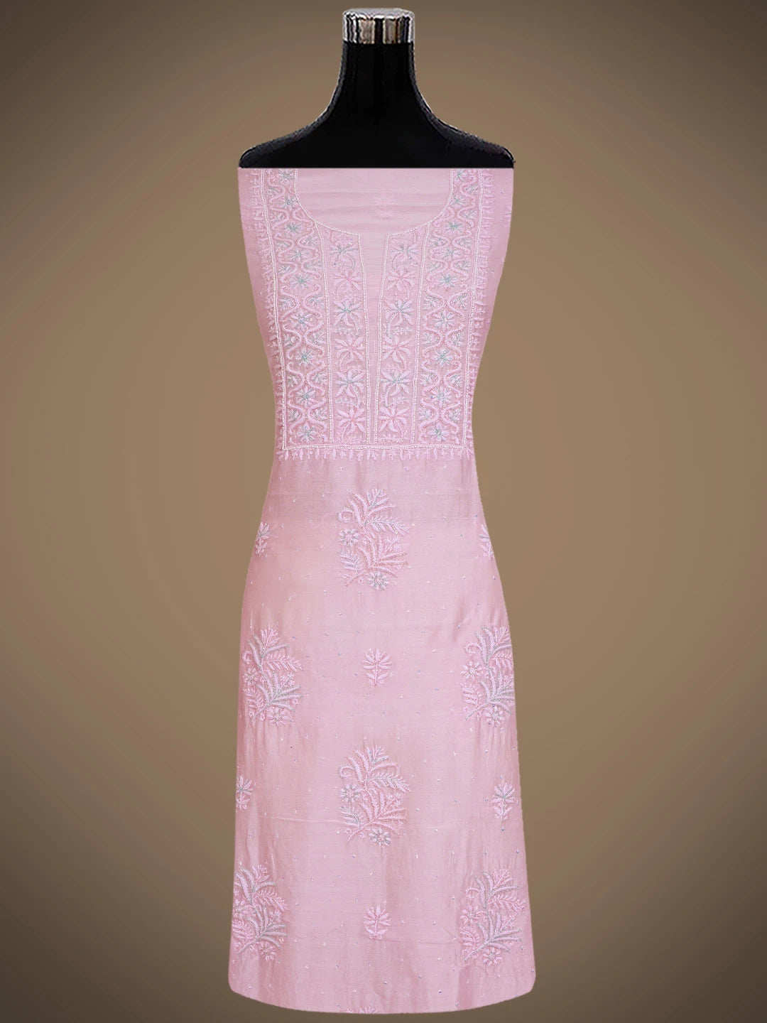 Ada Hand Embroidered Pink Chanderi Lucknowi Chikankari Unstitched Suit Piece With Cutdana Work 01A648327