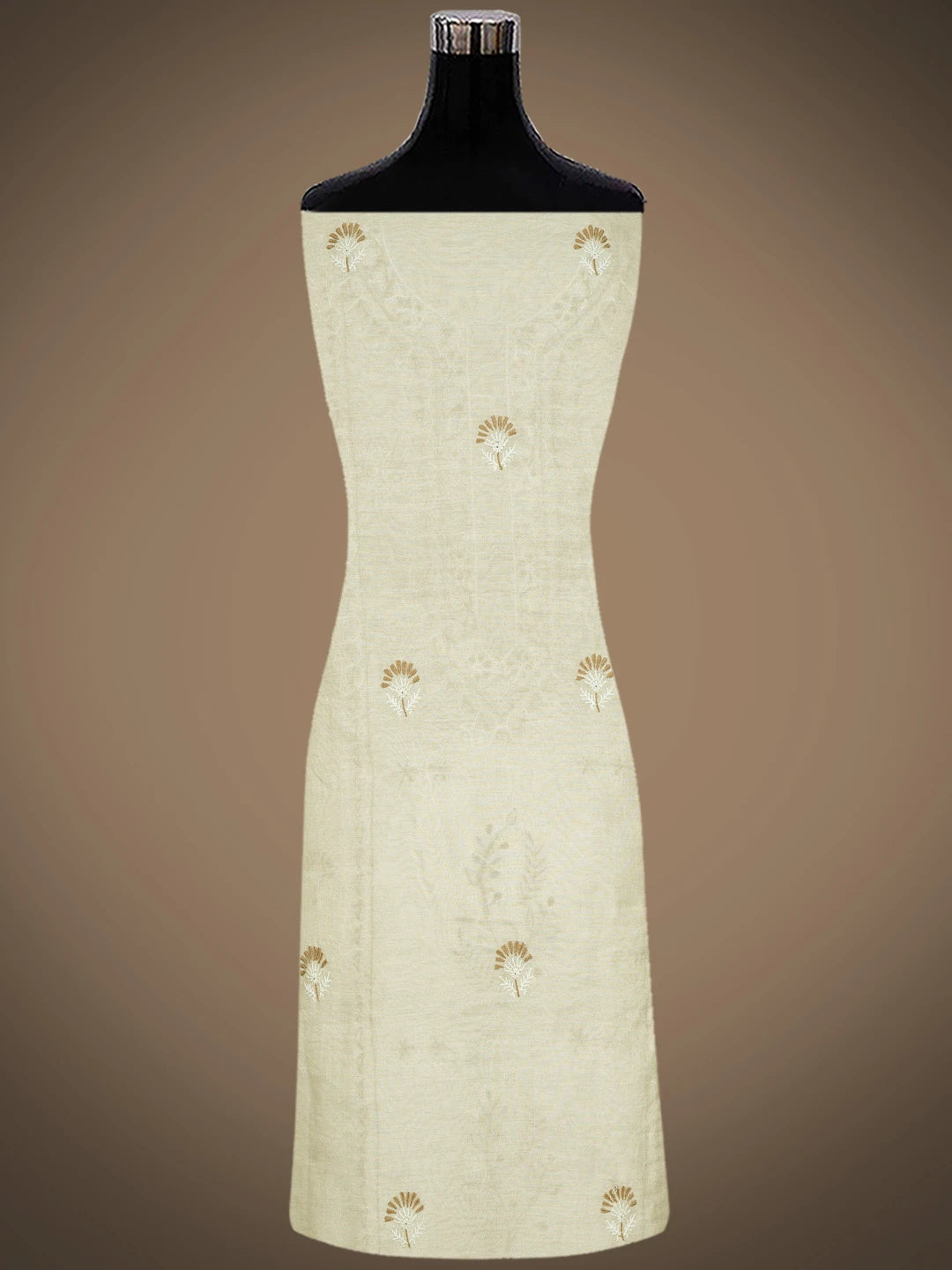 Ada Hand Embroidered Fawn Tissue Silk Lucknowi Chikankari Unstitched Kurta Dupatta Set 01A396353