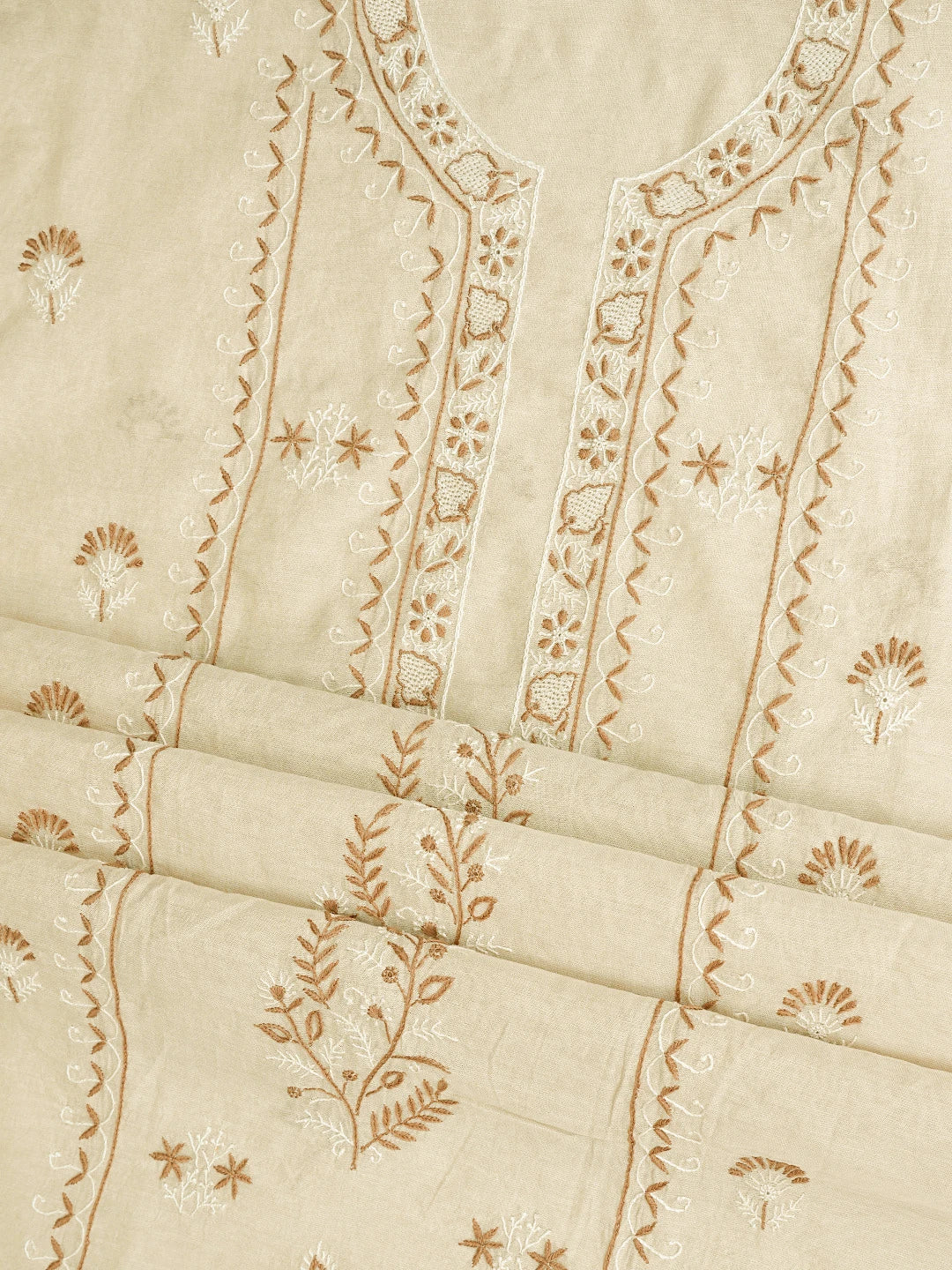 Ada Hand Embroidered Fawn Tissue Silk Lucknowi Chikankari Unstitched Kurta Dupatta Set 01A396353