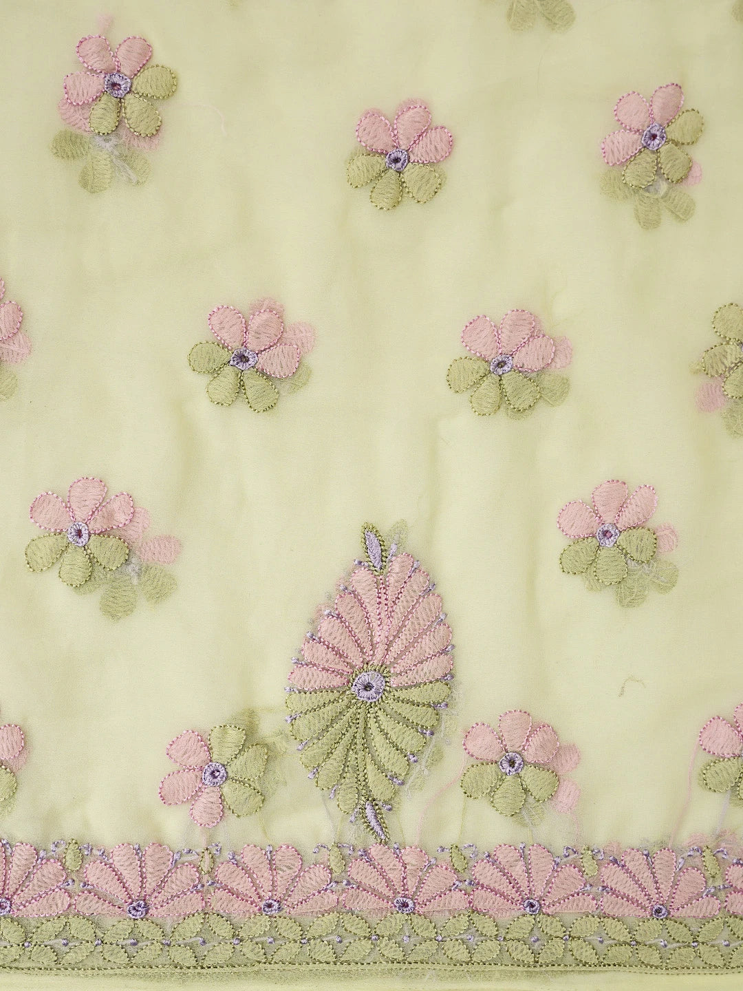 Ada Hand Embroidered Lemon Georgette Lucknowi Chikankari Unstitched Suit Piece 01A833119