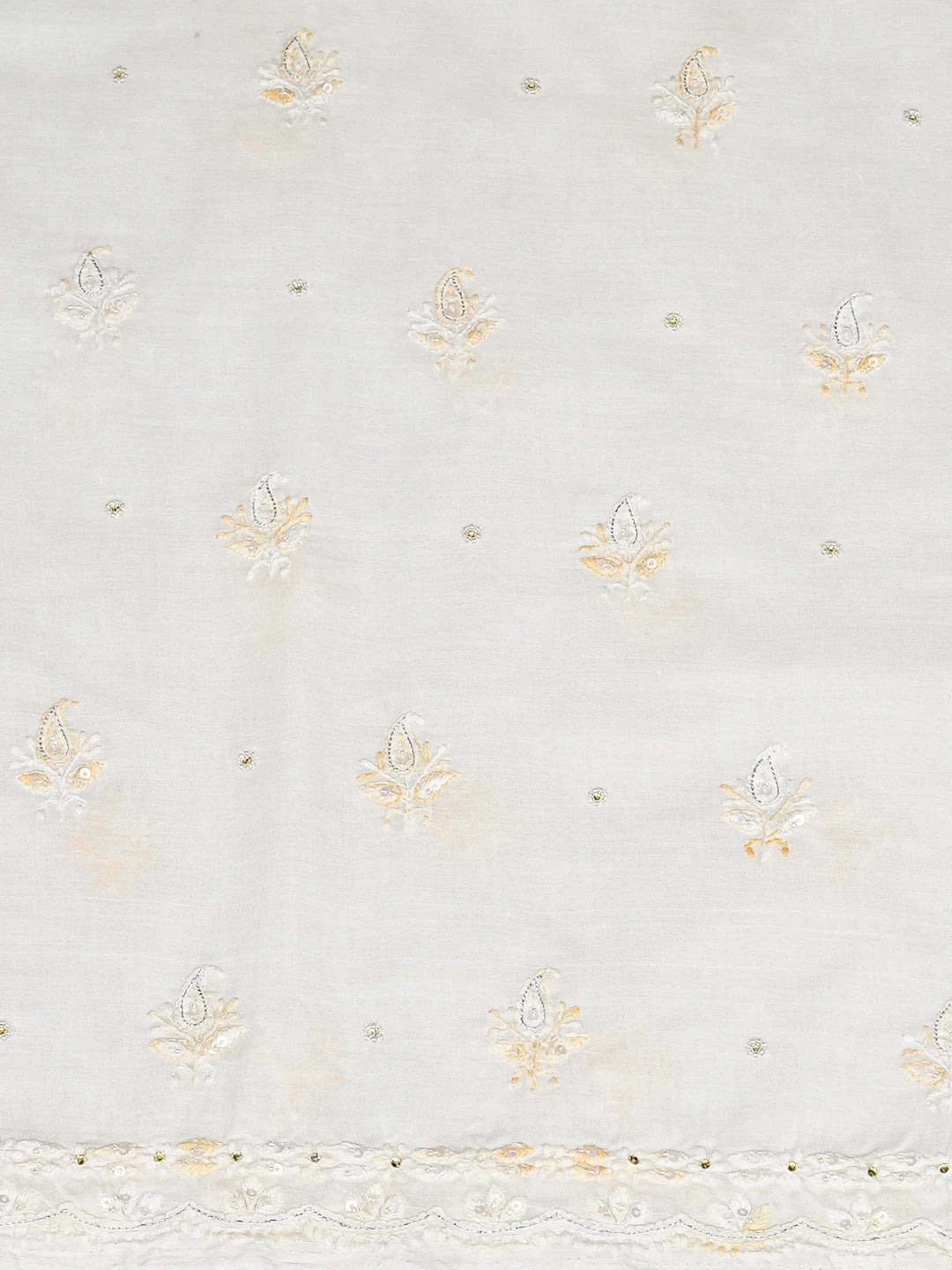 Ada Hand Embroidered White Cotton Lucknowi Chikankari Unstitched Kurta Piece With Cutdana Work 204269