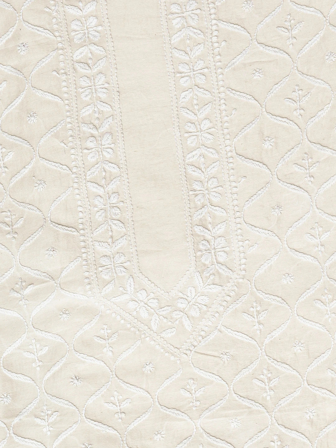 Ada Hand Embroidered Ivory White Chanderi Lucknowi Chikankari Unstitched Men's Kurta Piece 01A819429