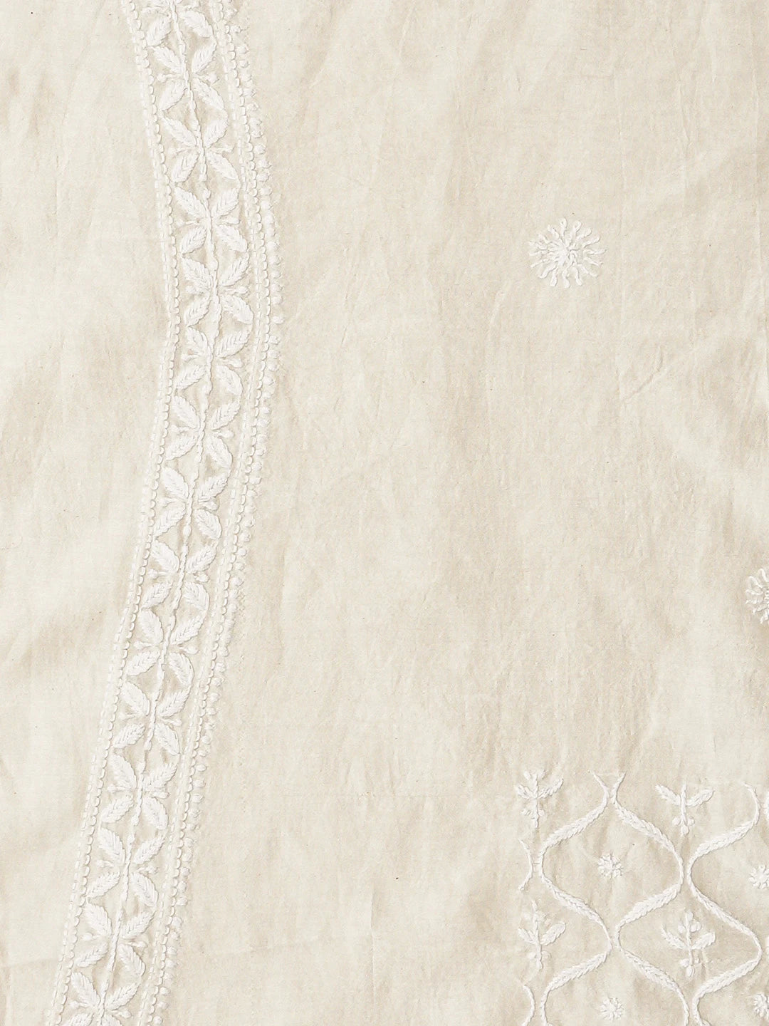 Ada Hand Embroidered Ivory White Chanderi Lucknowi Chikankari Unstitched Men's Kurta Piece 01A819429