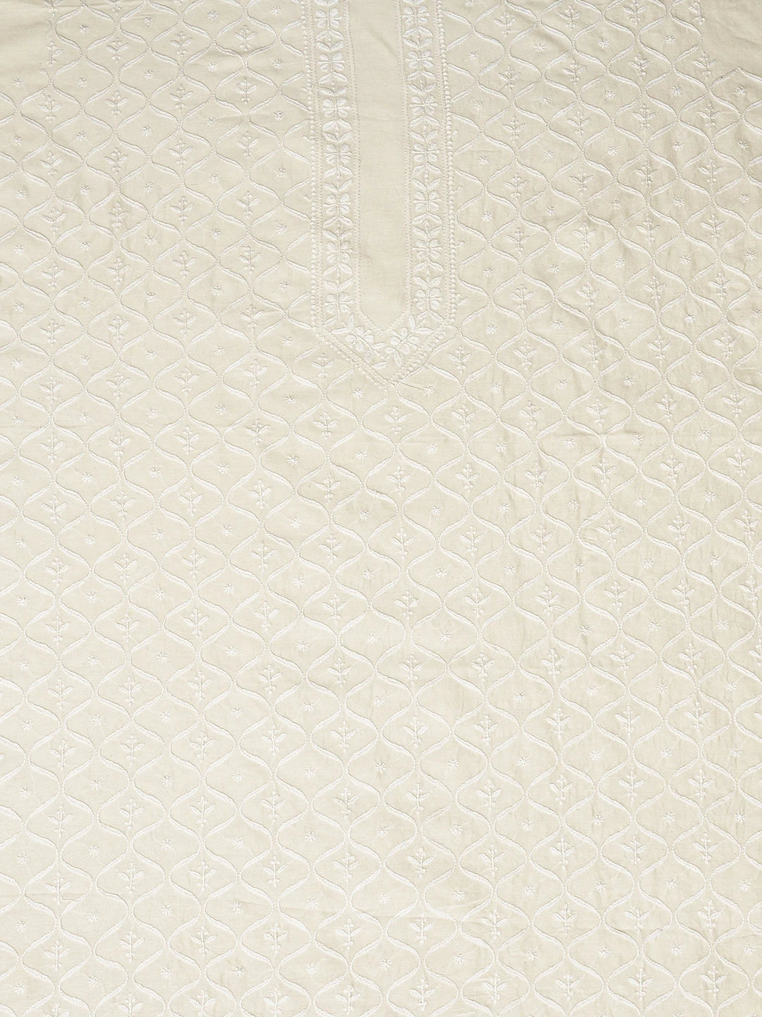 Ada Hand Embroidered Ivory White Chanderi Lucknowi Chikankari Unstitched Men's Kurta Piece 01A819429