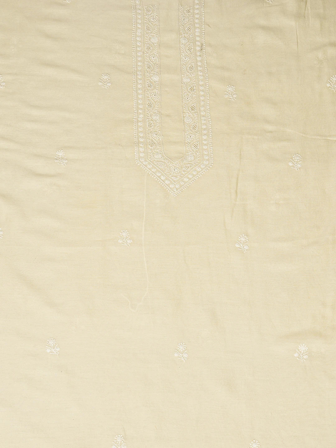 Ada Hand Embroidered Beige Chanderi Lucknowi Chikankari Unstitched Men's Kurta Piece 01A686109