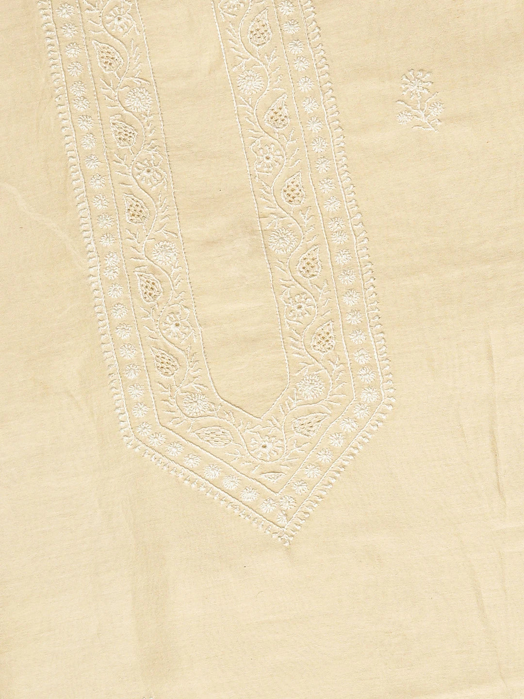 Ada Hand Embroidered Beige Chanderi Lucknowi Chikankari Unstitched Men's Kurta Piece 01A686109