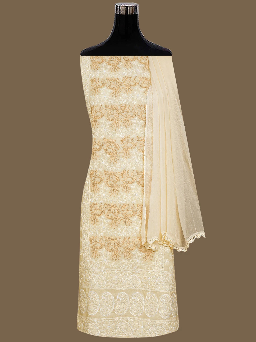 Ada Hand Embroidered Peach Puff Cotton Lucknowi Chikankari Unstitched Suit Piece 01A844684