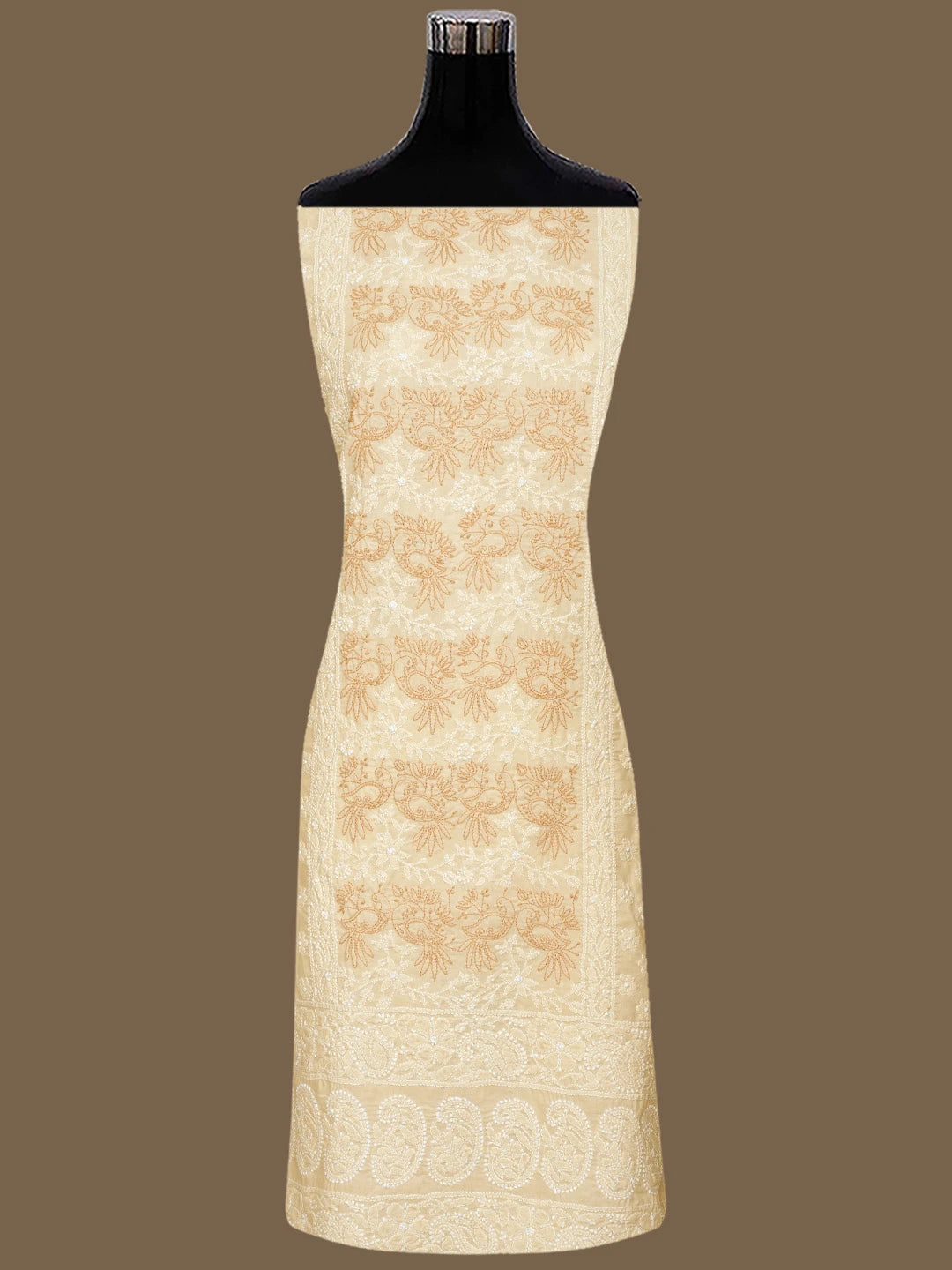 Ada Hand Embroidered Peach Puff Cotton Lucknowi Chikankari Unstitched Suit Piece 01A844684