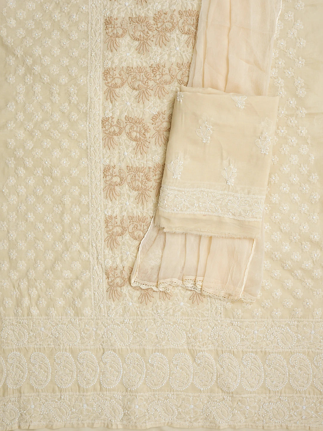 Ada Hand Embroidered Peach Puff Cotton Lucknowi Chikankari Unstitched Suit Piece 01A844684