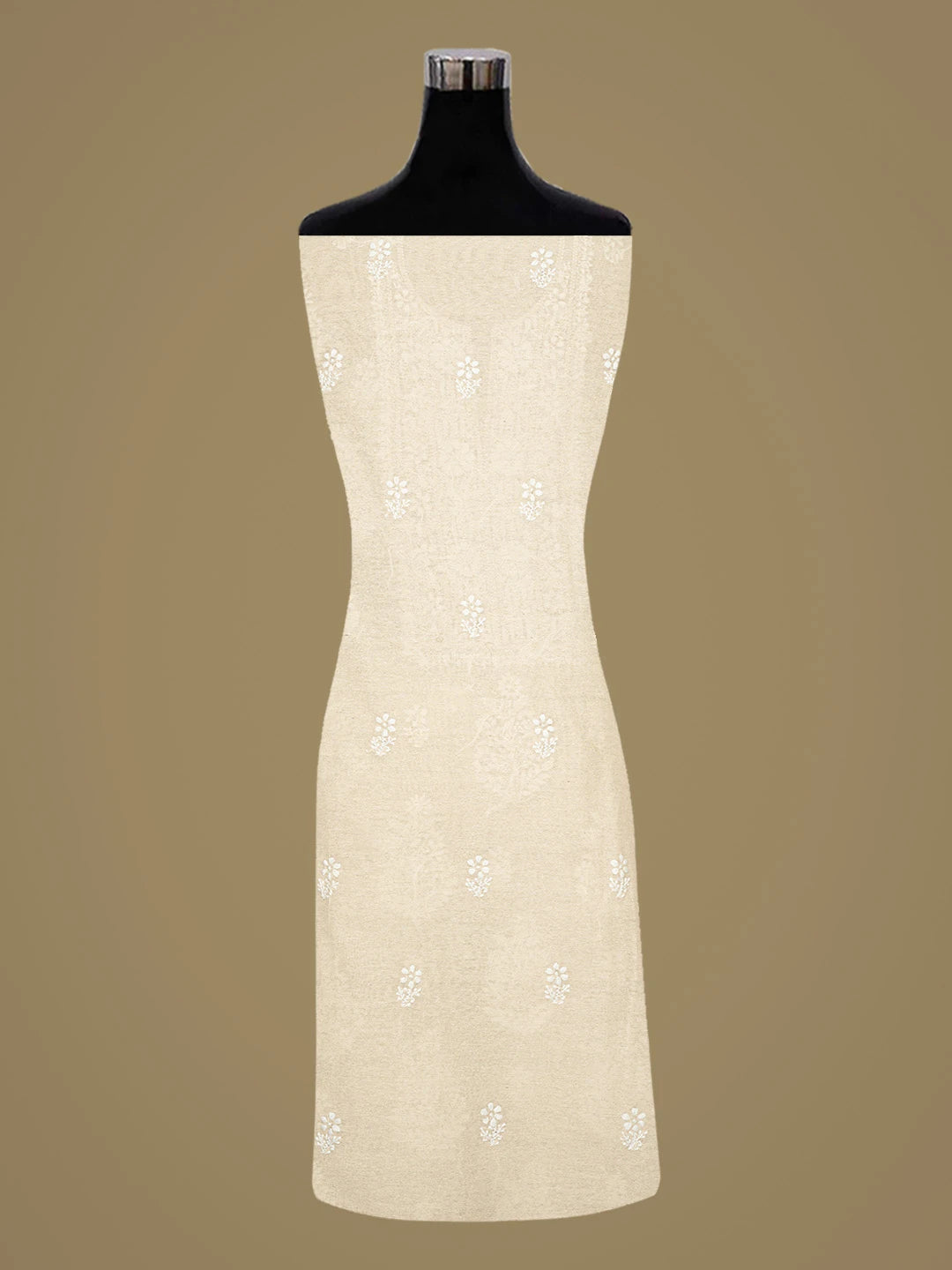 Ada Hand Embroidered Fawn Chanderi Lucknowi Chikankari Unstitched Kurta Dupatta Set 01A838968