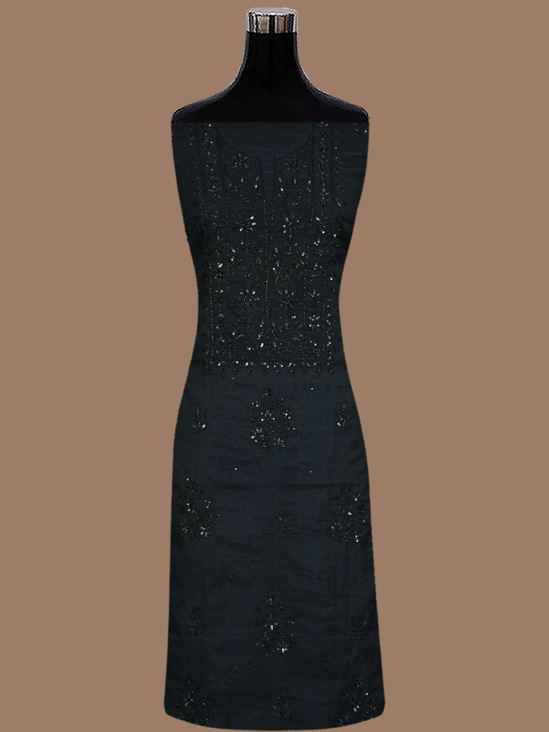 Ada Hand Embroidered Black Chanderi Lucknowi Chikankari Unstitched Kurta Dupatta Set With Sequinned Work 01A780330