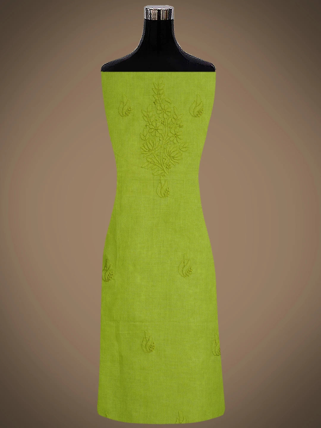Ada Hand Embroidered Apple Green Cotton Lucknowi Chikankari Unstitched Suit Piece With Mukaish Work 01A839491
