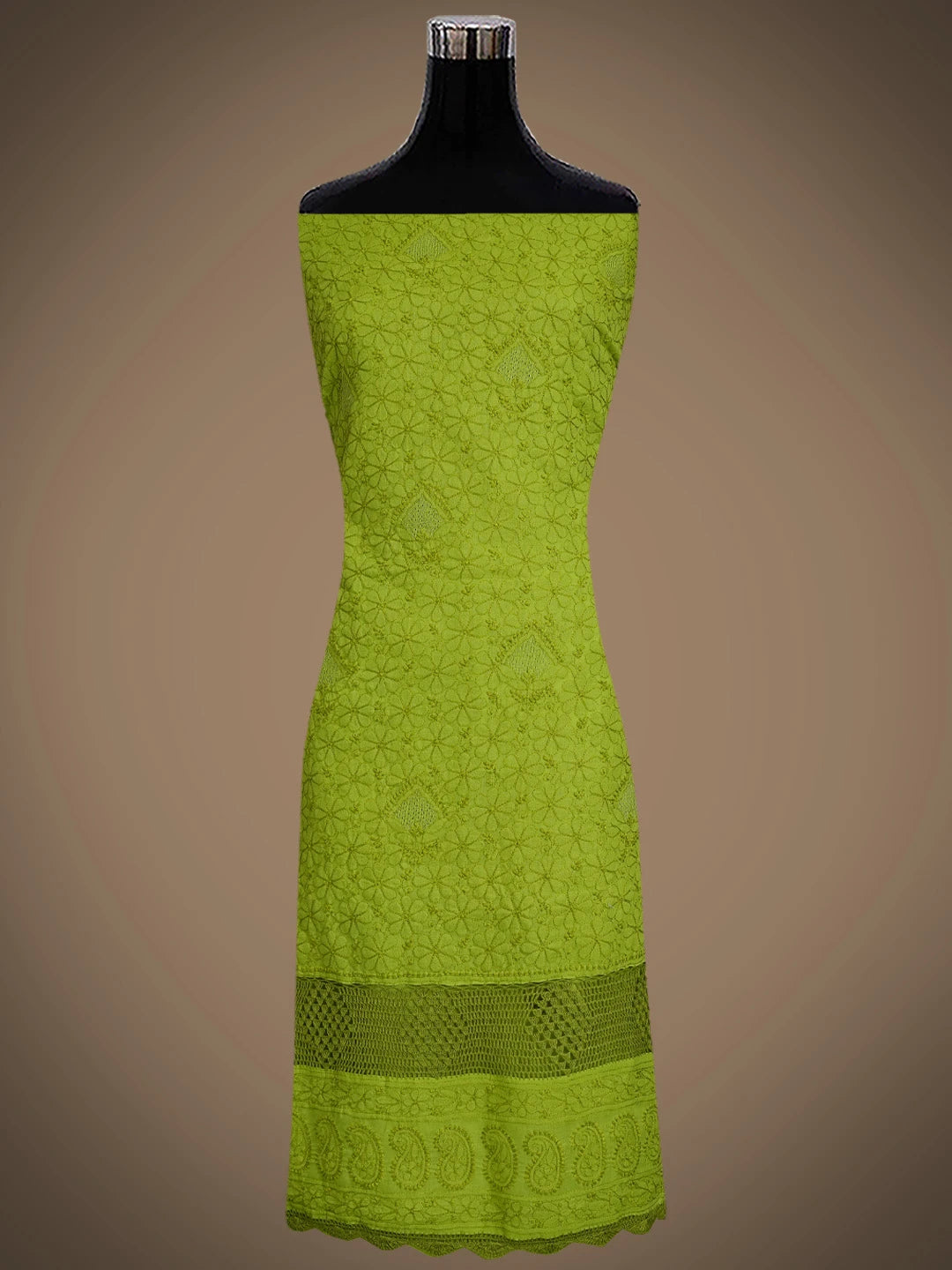 Ada Hand Embroidered Apple Green Cotton Lucknowi Chikankari Unstitched Suit Piece With Mukaish Work 01A839491