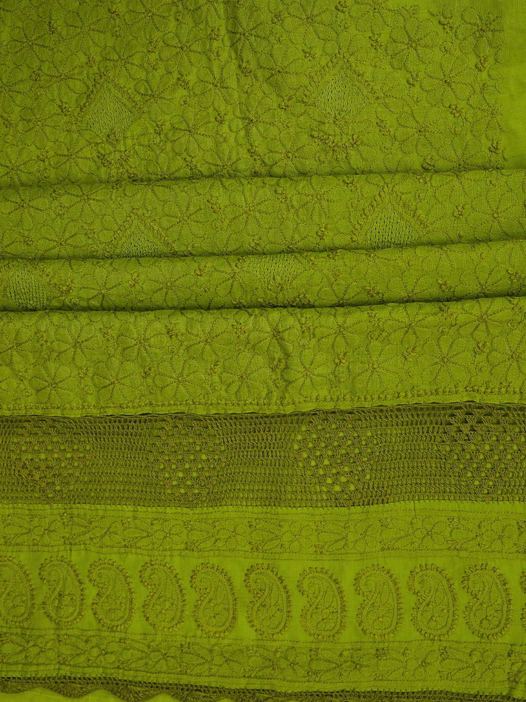 Ada Hand Embroidered Apple Green Cotton Lucknowi Chikankari Unstitched Suit Piece With Mukaish Work 01A839491