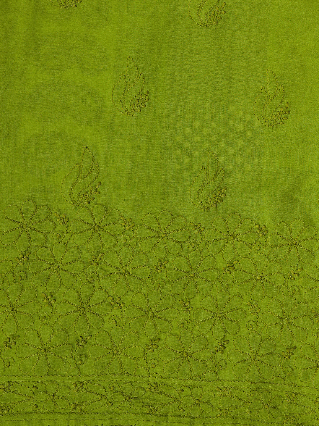 Ada Hand Embroidered Apple Green Cotton Lucknowi Chikankari Unstitched Suit Piece With Mukaish Work 01A839491