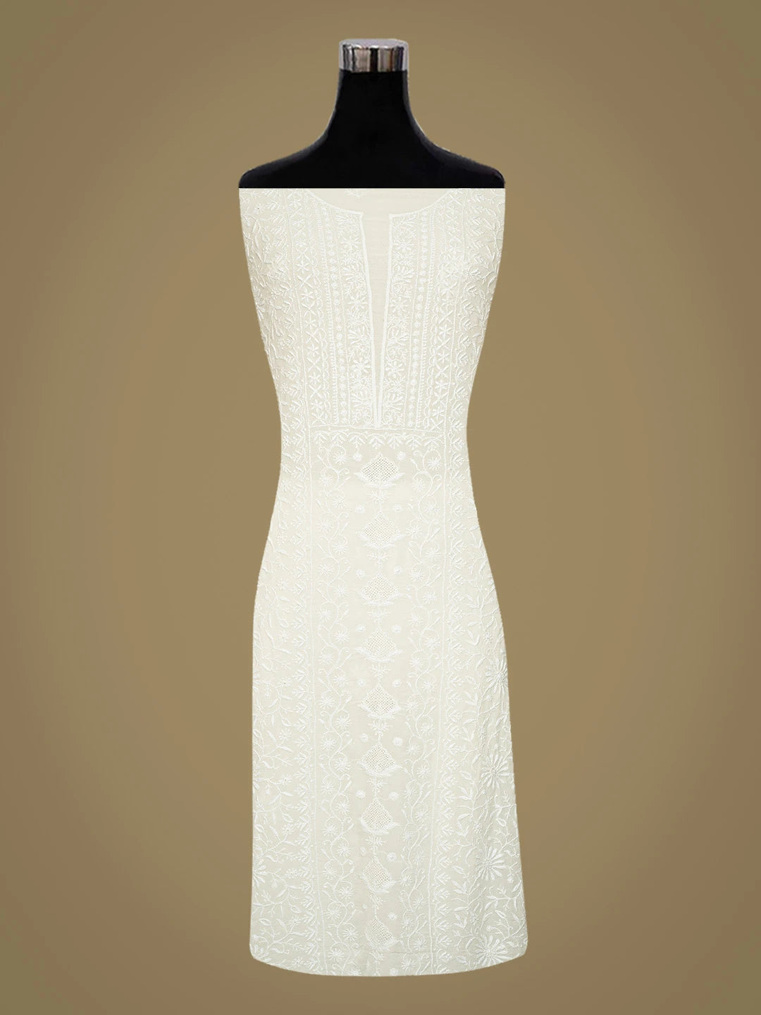 Ada Hand Embroidered White Pure Georgette Lucknowi Chikankari Unstitched Kurta Dupatta Set 01A662068