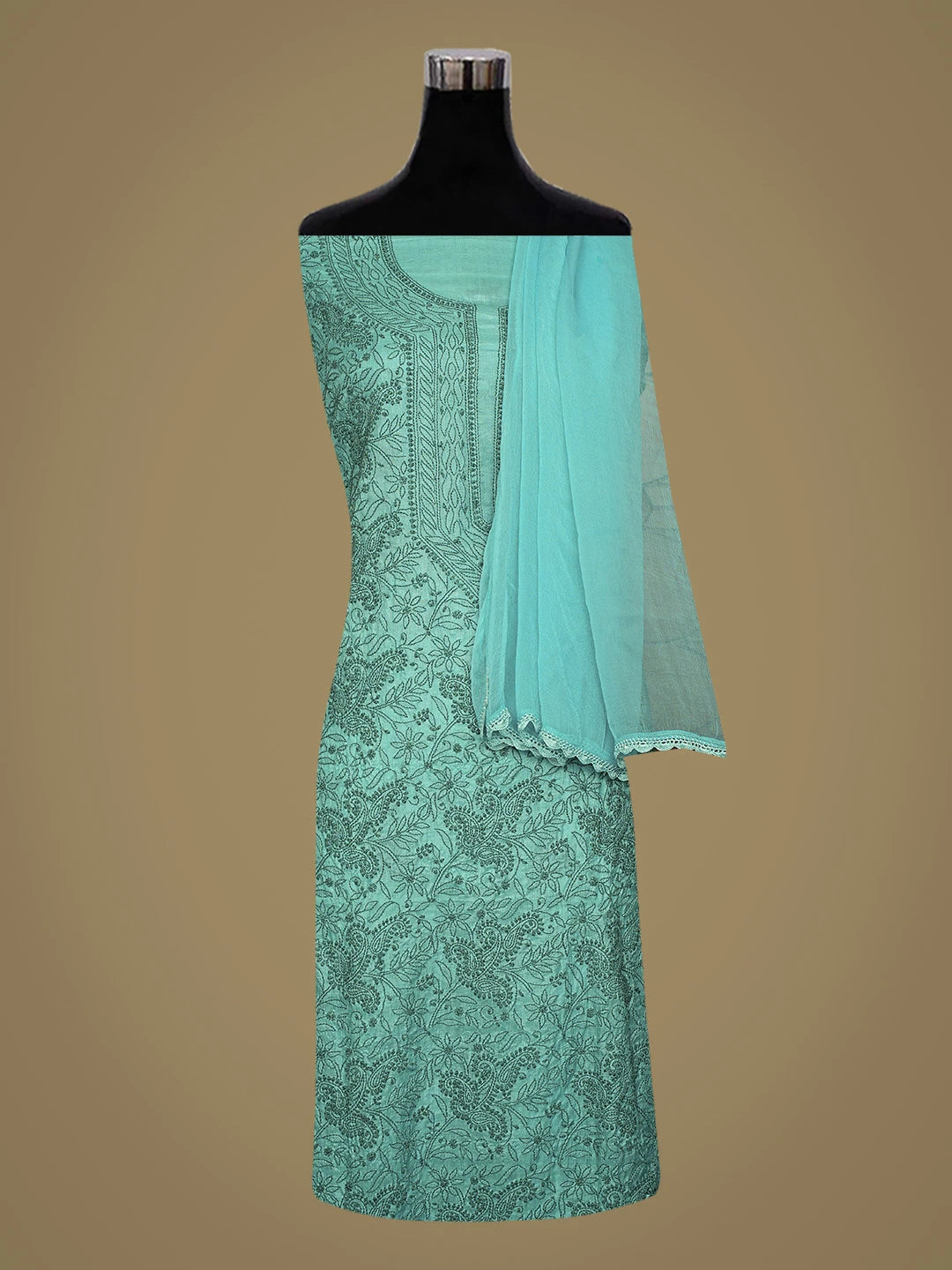 Ada Hand Embroidered Blue (Munsell) Silk Lucknowi Chikankari Unstitched Suit Piece 01A815862