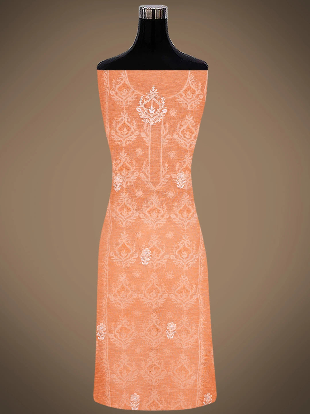 Ada Hand Embroidered Peach Chanderi Lucknowi Chikankari Unstitched Kurta Dupatta Set 01A744618