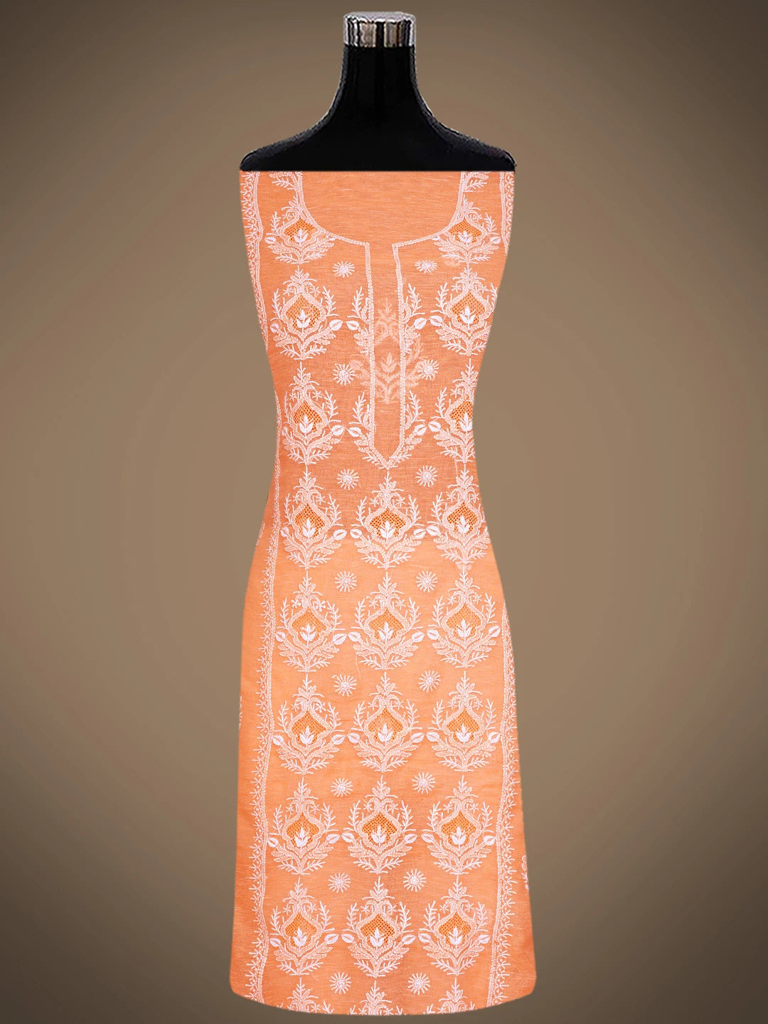 Ada Hand Embroidered Peach Chanderi Lucknowi Chikankari Unstitched Kurta Dupatta Set 01A744618
