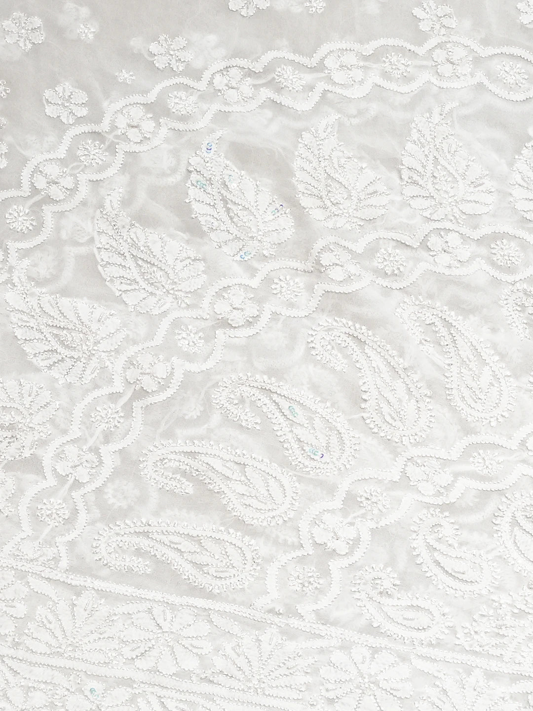 Ada Hand Embroidered White Viscose Georgette Lucknowi Chikankari Saree and Blouse With Cutdana Work 01A833507