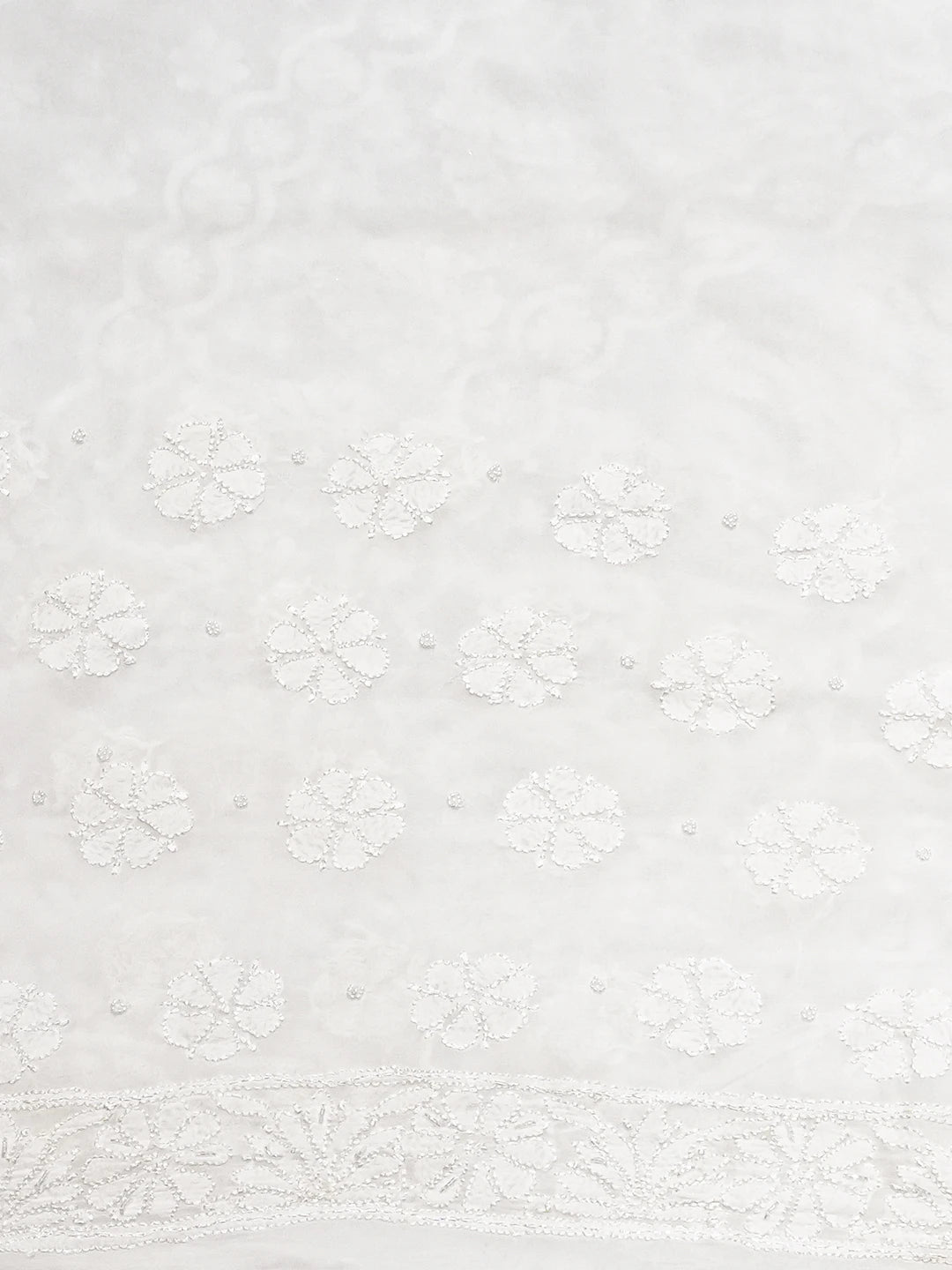 Ada Hand Embroidered White Viscose Georgette Lucknowi Chikankari Saree and Blouse With Cutdana Work 01A833507
