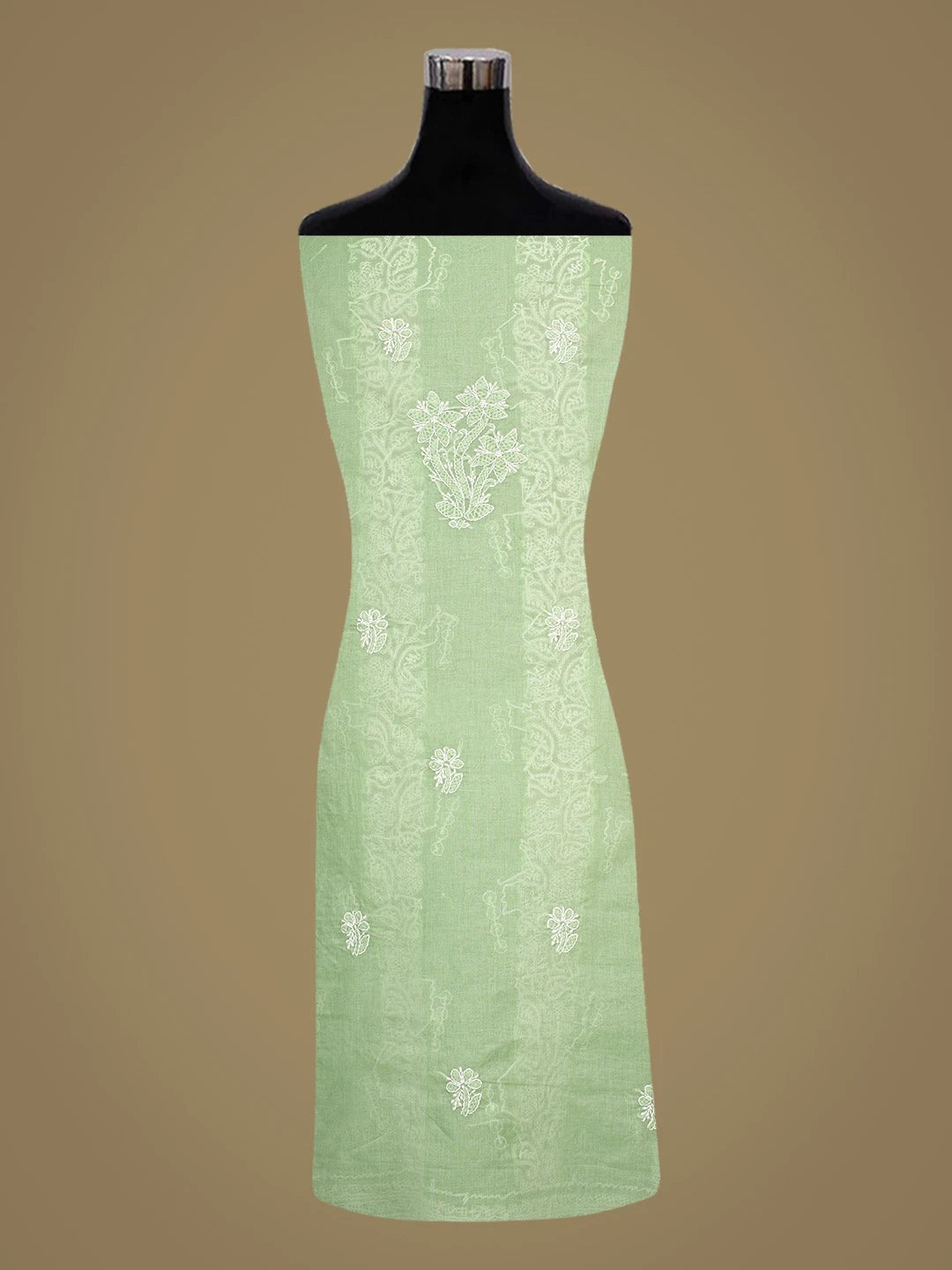 Ada Hand Embroidered Green Cotton Lucknowi Chikankari Unstitched Kurta Piece 01A835508