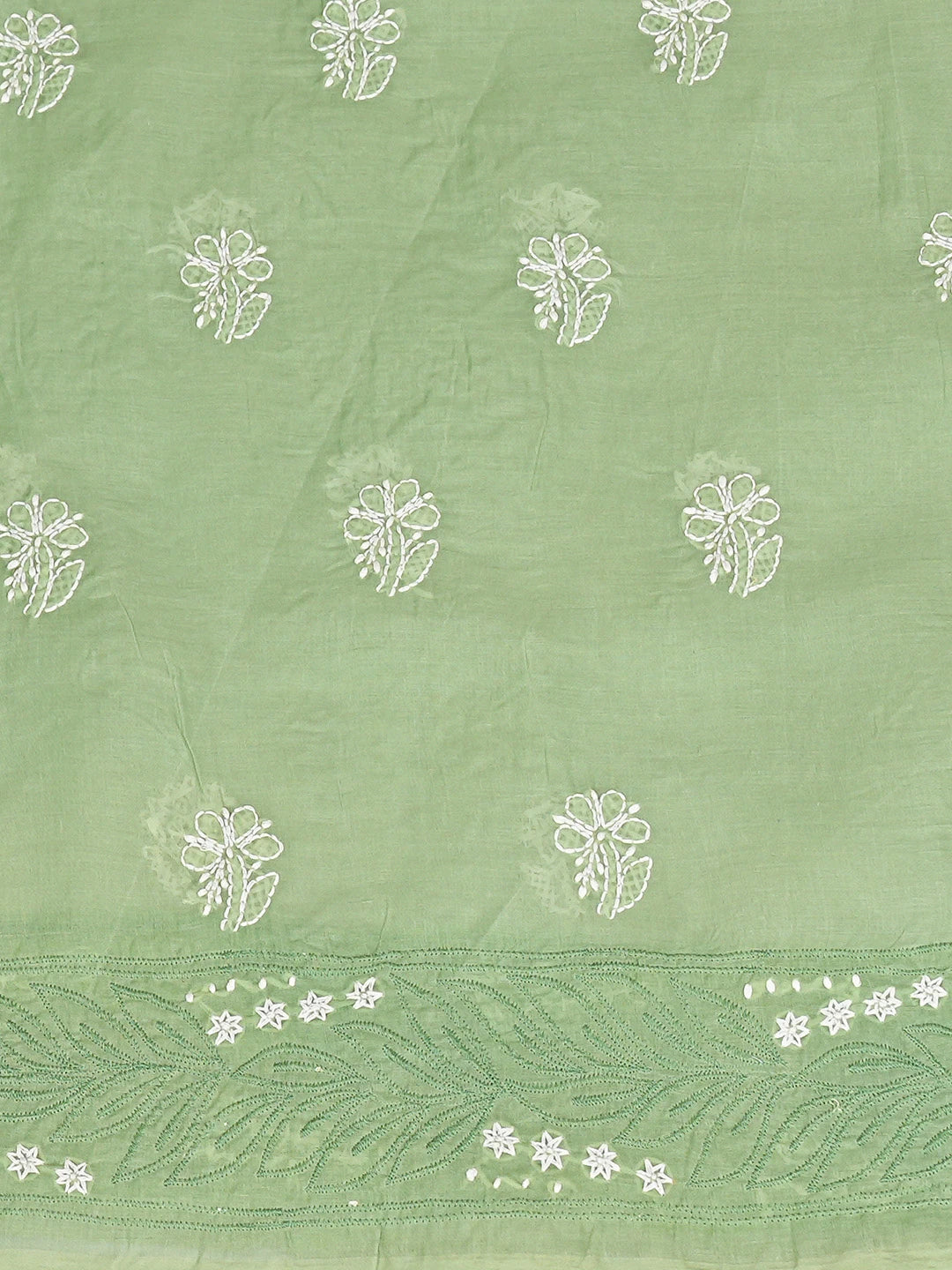 Ada Hand Embroidered Green Cotton Lucknowi Chikankari Unstitched Kurta Piece 01A835508
