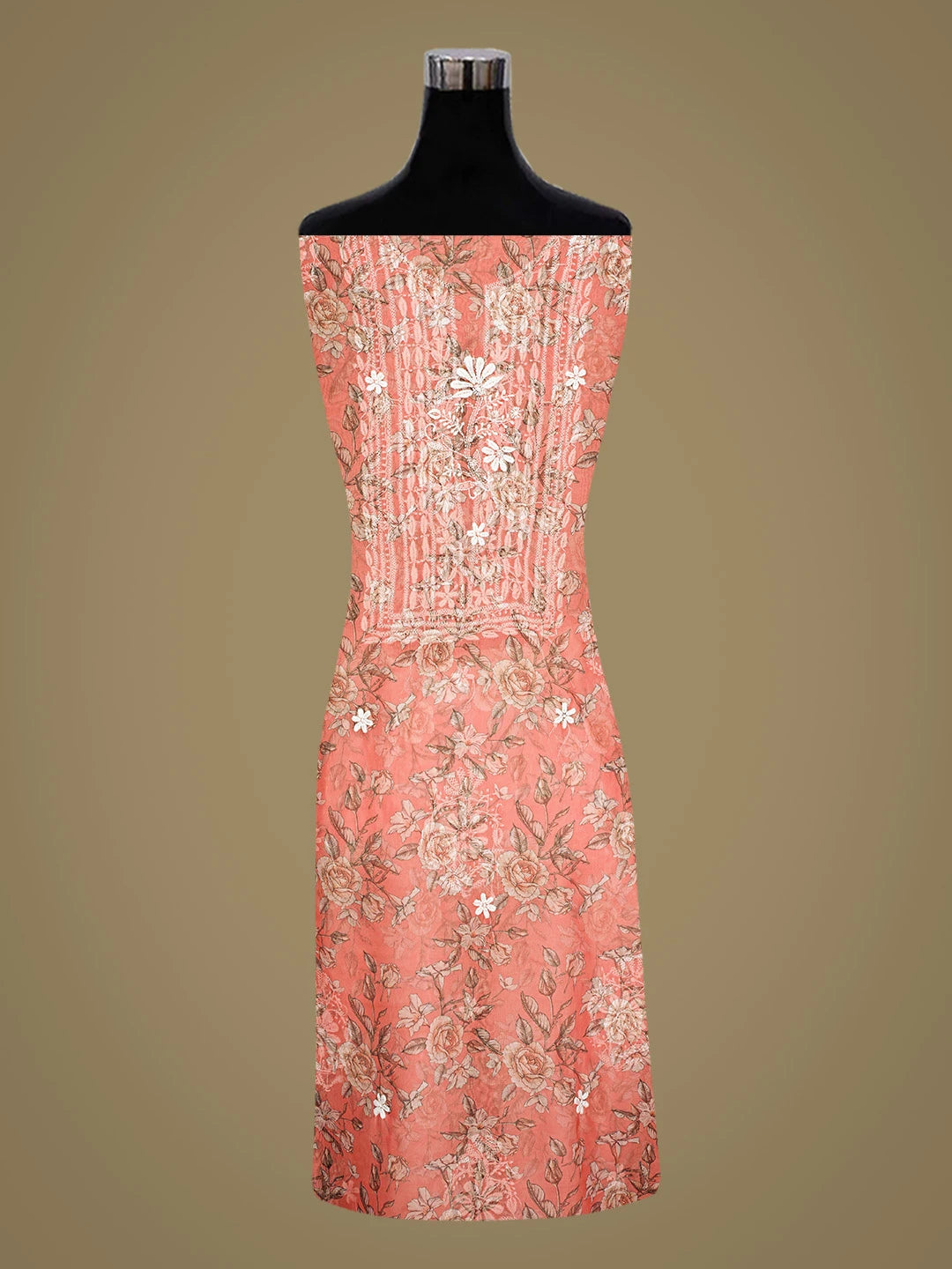 Ada Hand Embroidered Floral Printed Orange Organza Lucknowi Chikankari Unstitched Kurta Piece 01A833692