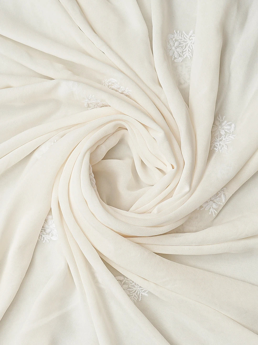 Ada Hand Embroidered White Pure Georgette Lucknowi Chikankari Unstitched Kurta Dupatta Set 01A797469