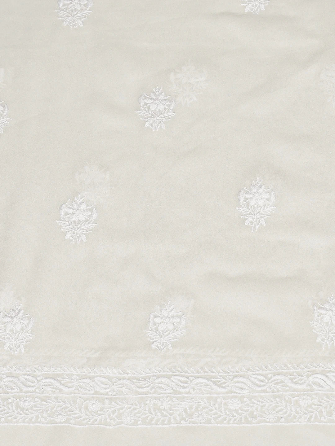 Ada Hand Embroidered White Pure Georgette Lucknowi Chikankari Unstitched Kurta Dupatta Set 01A797469