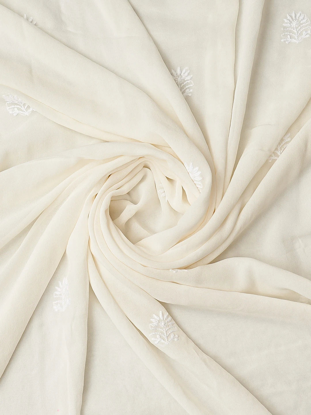 Ada Hand Embroidered White Pure Georgette Lucknowi Chikankari Unstitched Kurta Dupatta Set 01A675678