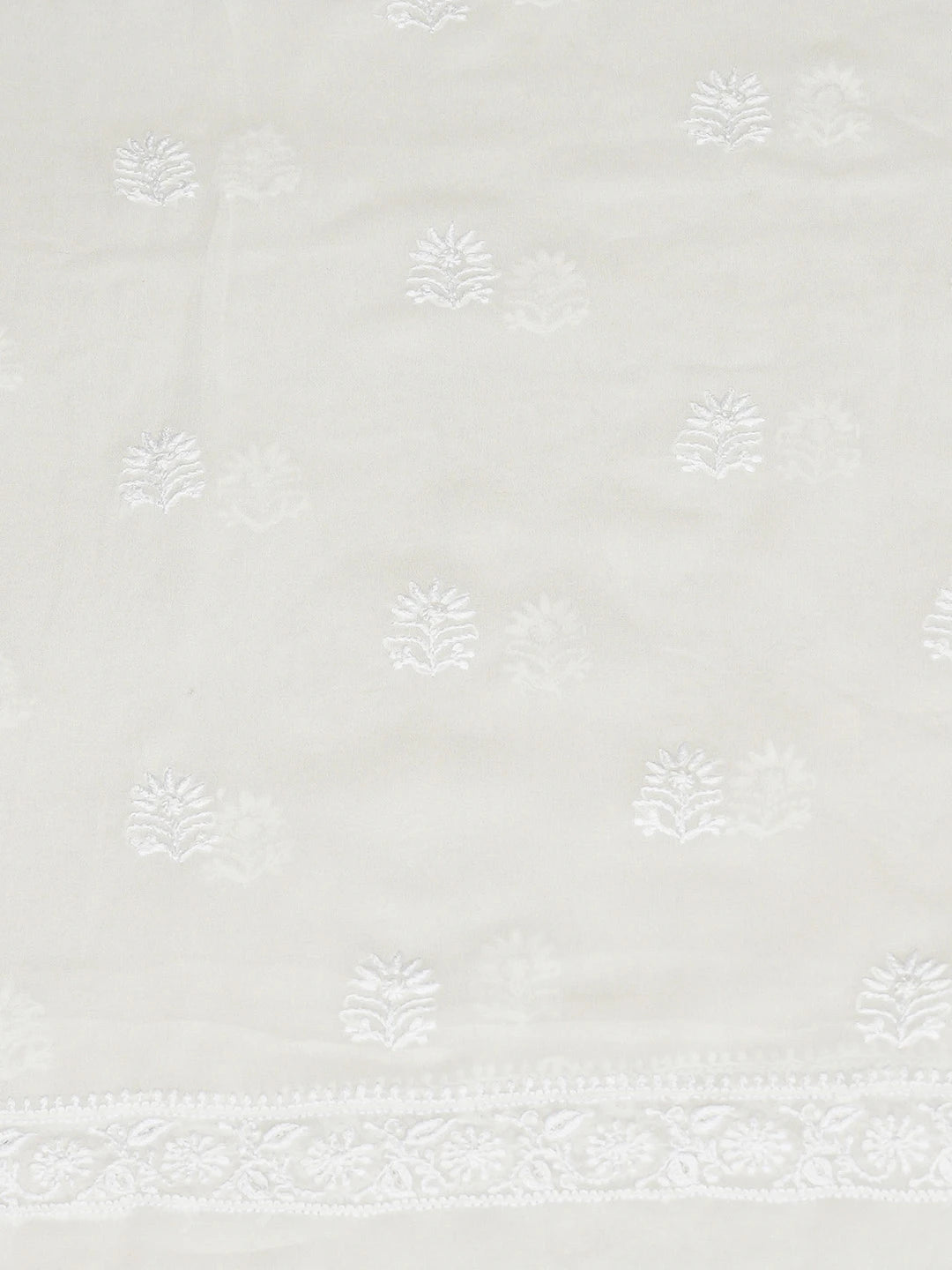 Ada Hand Embroidered White Pure Georgette Lucknowi Chikankari Unstitched Kurta Dupatta Set 01A675678