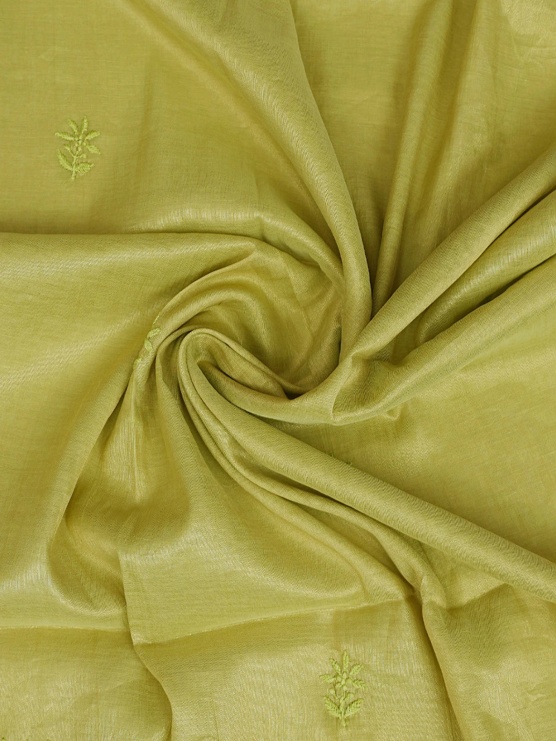 Ada Hand Embroidered Green Tissue Lucknowi Chikankari Unstitched Kurta Dupatta Set 01A773141