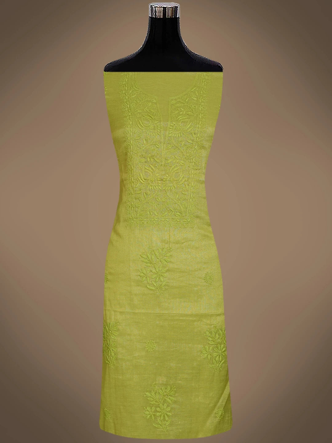 Ada Hand Embroidered Green Tissue Lucknowi Chikankari Unstitched Kurta Dupatta Set 01A773141
