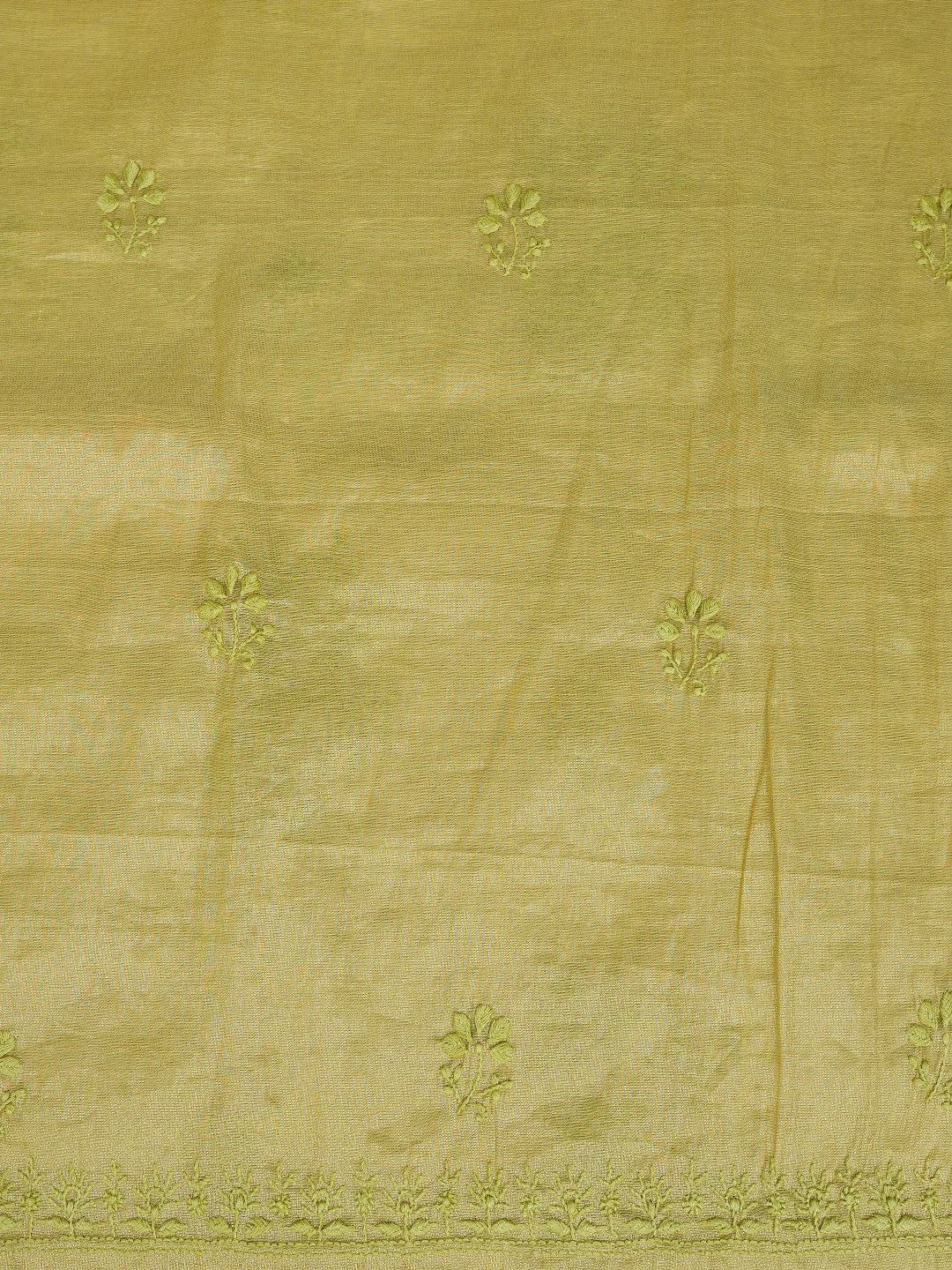 Ada Hand Embroidered Green Tissue Lucknowi Chikankari Unstitched Kurta Dupatta Set 01A773141