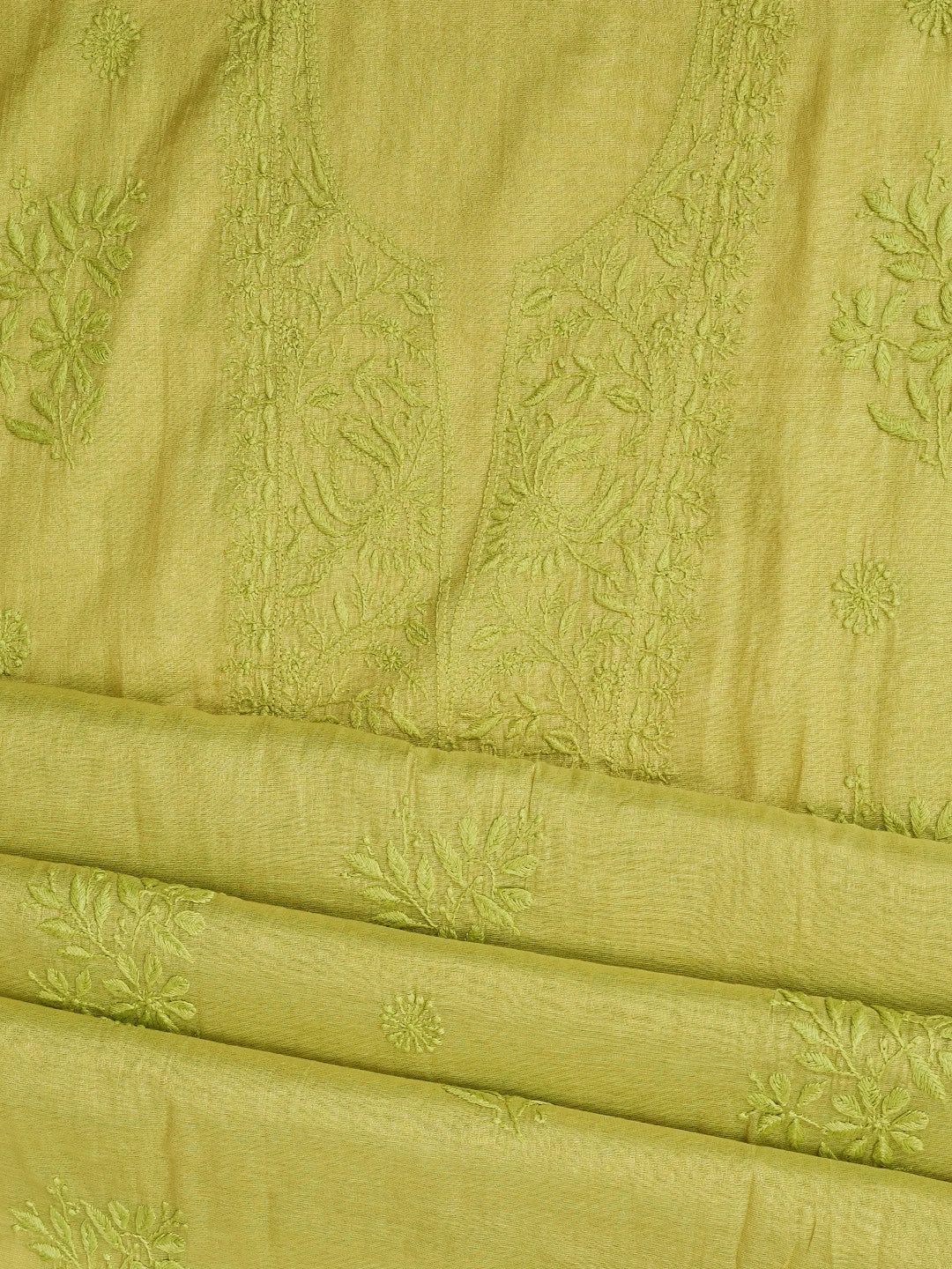 Ada Hand Embroidered Green Tissue Lucknowi Chikankari Unstitched Kurta Dupatta Set 01A773141