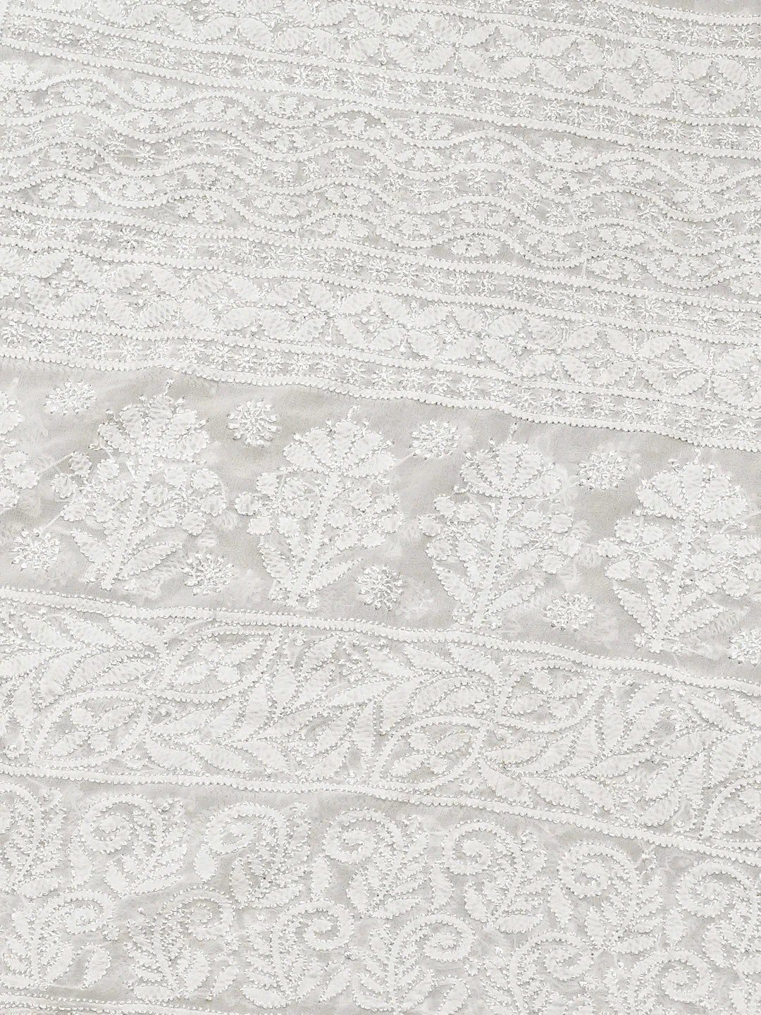 Ada Hand Embroidered White Pure Georgette Lucknowi Chikankari Saree and Blouse 01A834730