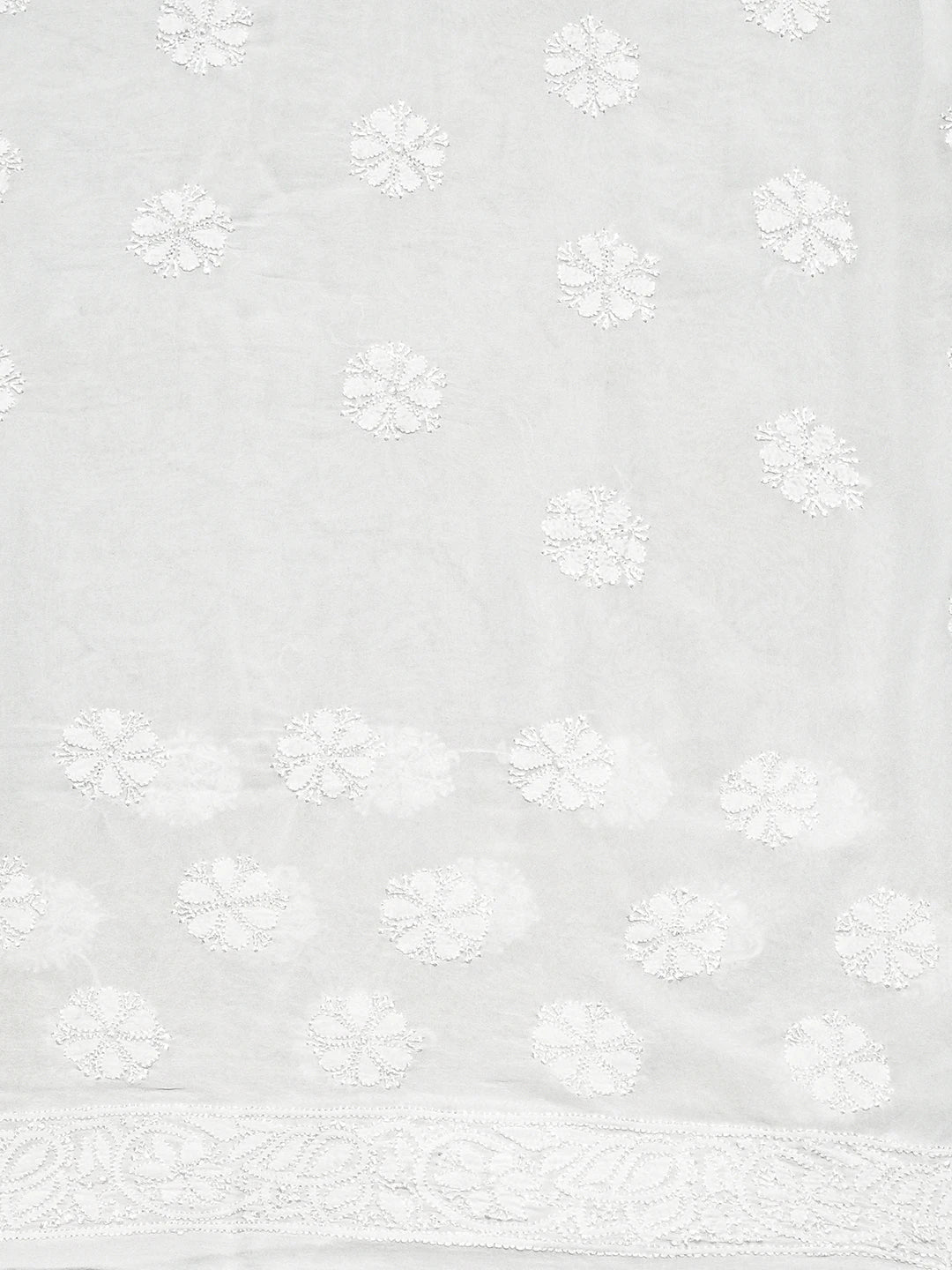 Ada Hand Embroidered White Pure Georgette Lucknowi Chikankari Saree and Blouse 01A834734