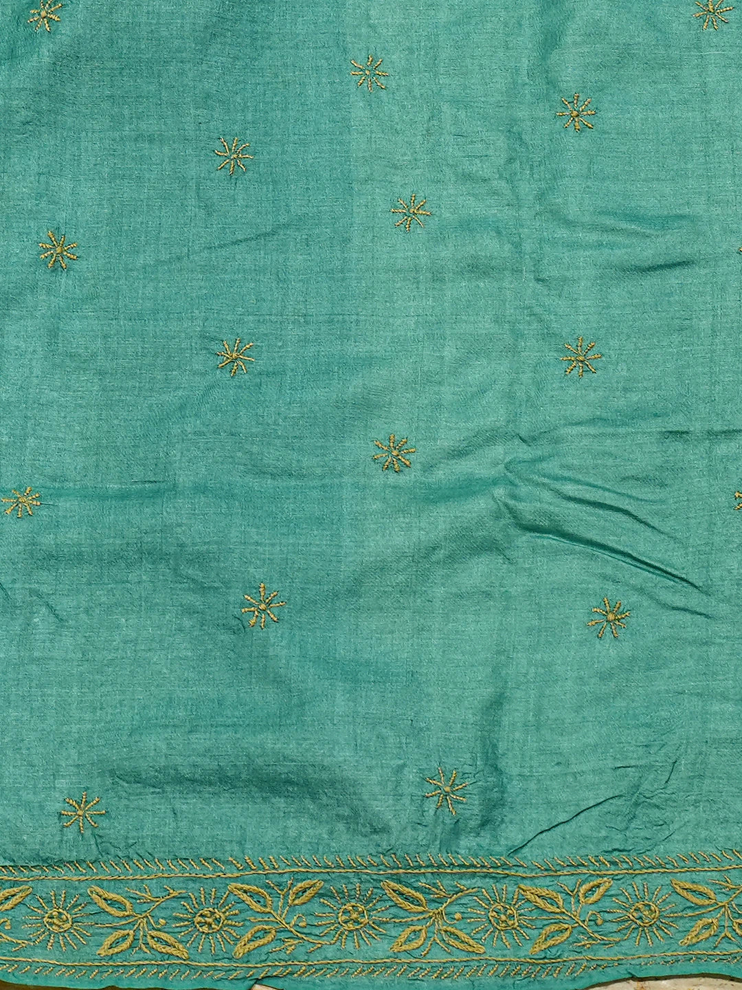 Ada Hand Embroidered Rama Green Silk Lucknowi Chikankari Saree and Blouse 01A836536