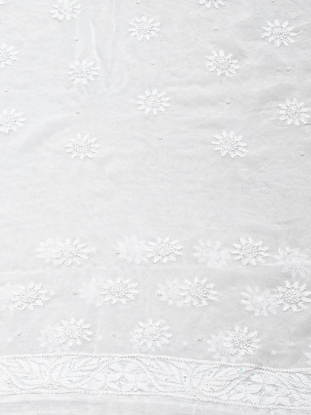 Ada Hand Embroidered White Pure Georgette Lucknowi Chikankari Saree and Blouse With Cutdana Work 01A834750
