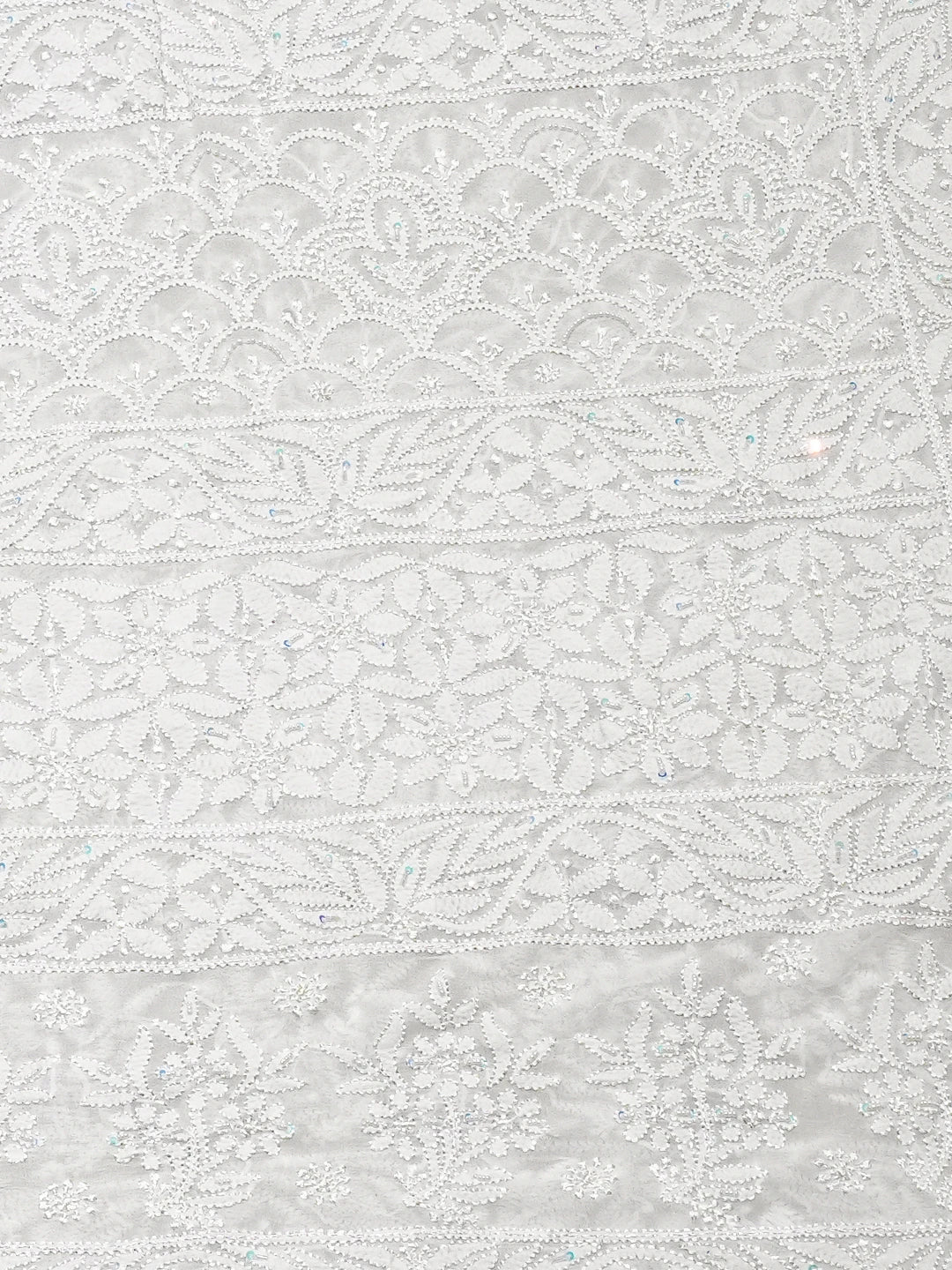 Ada Hand Embroidered White Pure Georgette Lucknowi Chikankari Saree and Blouse With Cutdana Work 01A834750