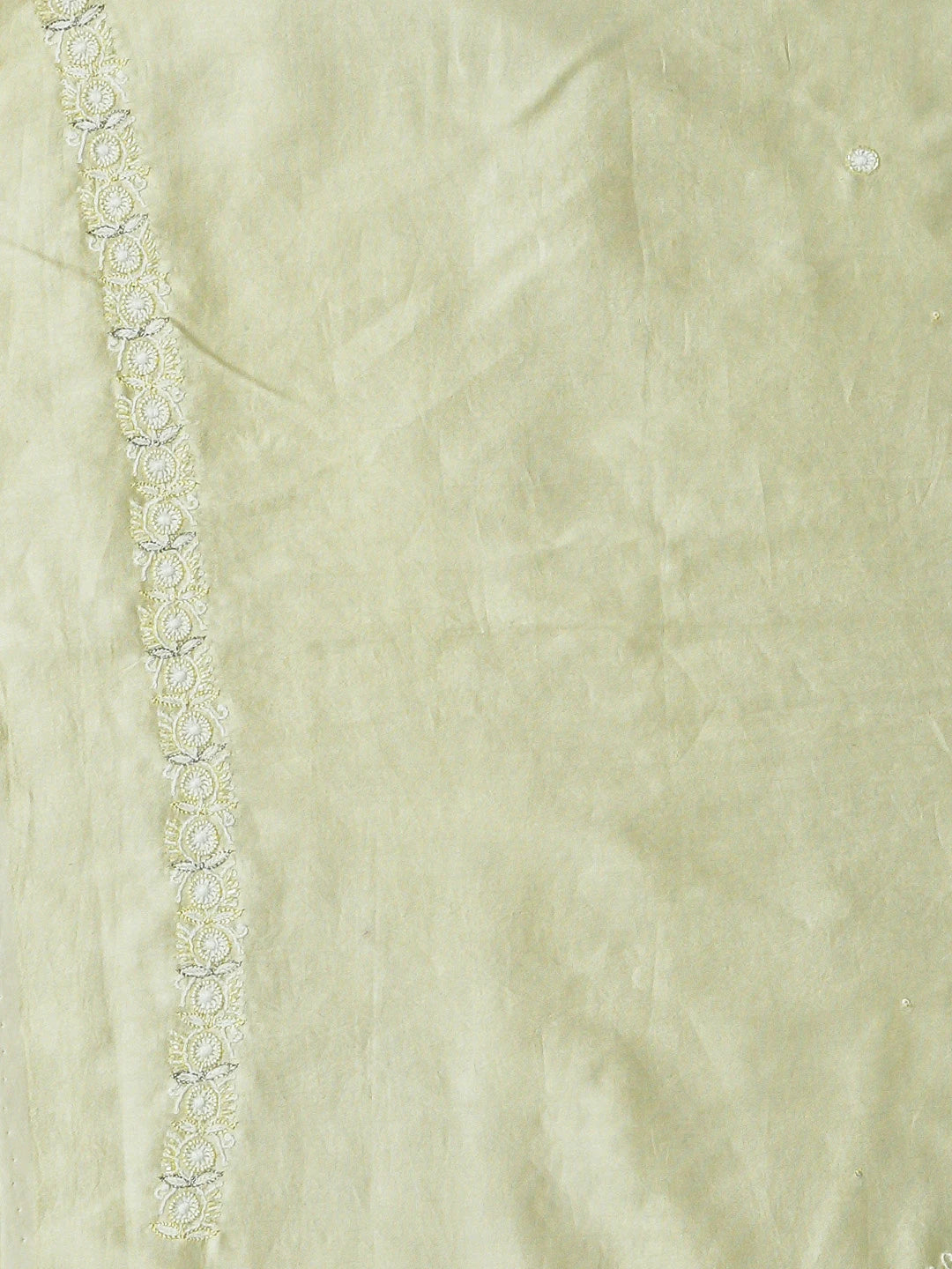 Ada Hand Embroidered Lime Green Chanderi Lucknowi Chikankari Unstitched Men's Kurta Piece With Cutdana Work 01A682634