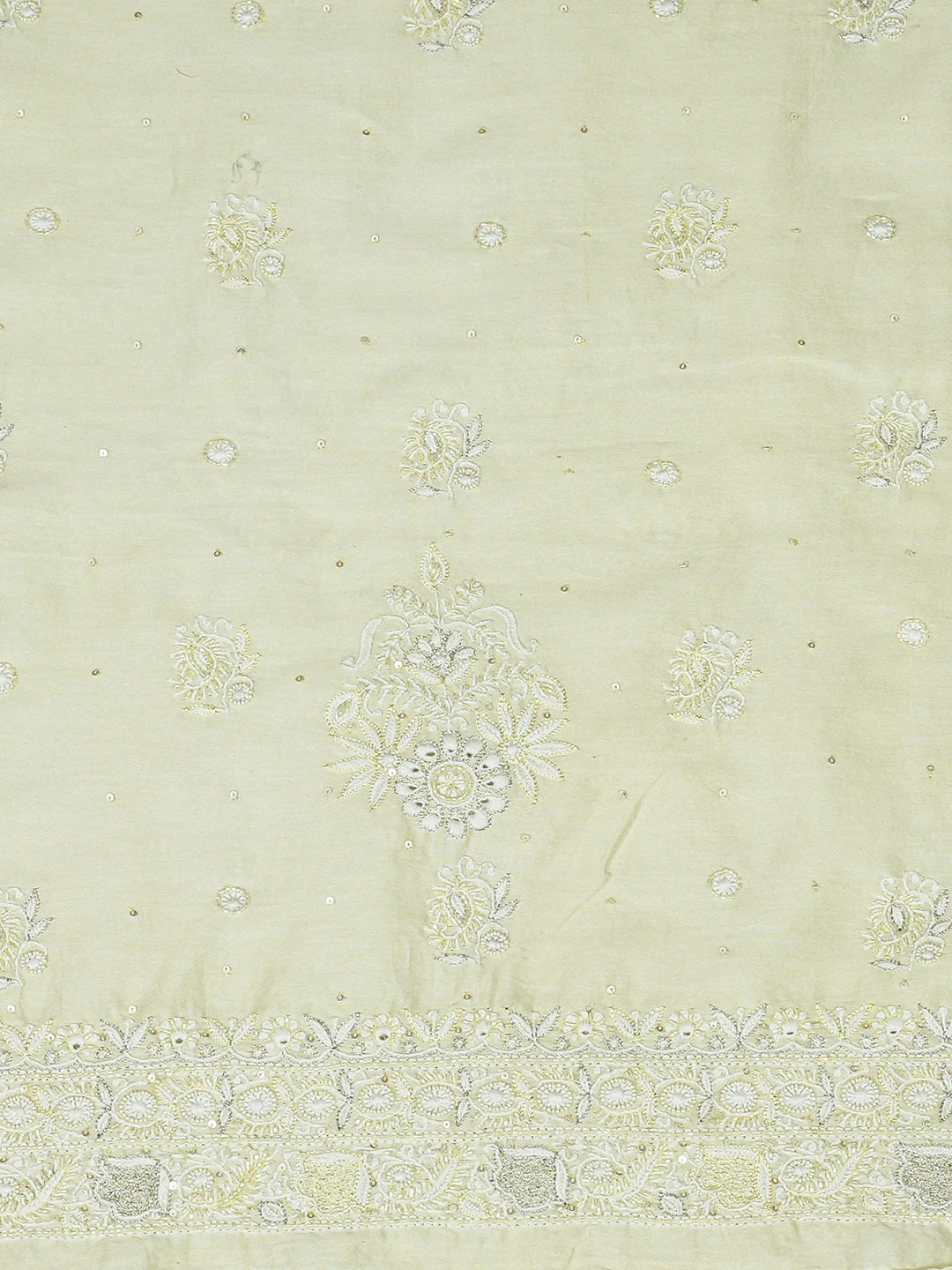 Ada Hand Embroidered Lime Green Chanderi Lucknowi Chikankari Unstitched Men's Kurta Piece With Cutdana Work 01A682634