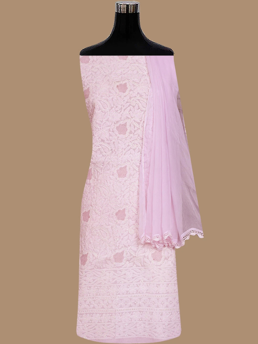 Ada Hand Embroidered Pink Cotton Lucknowi Chikankari Unstitched Suit Piece 01A844687