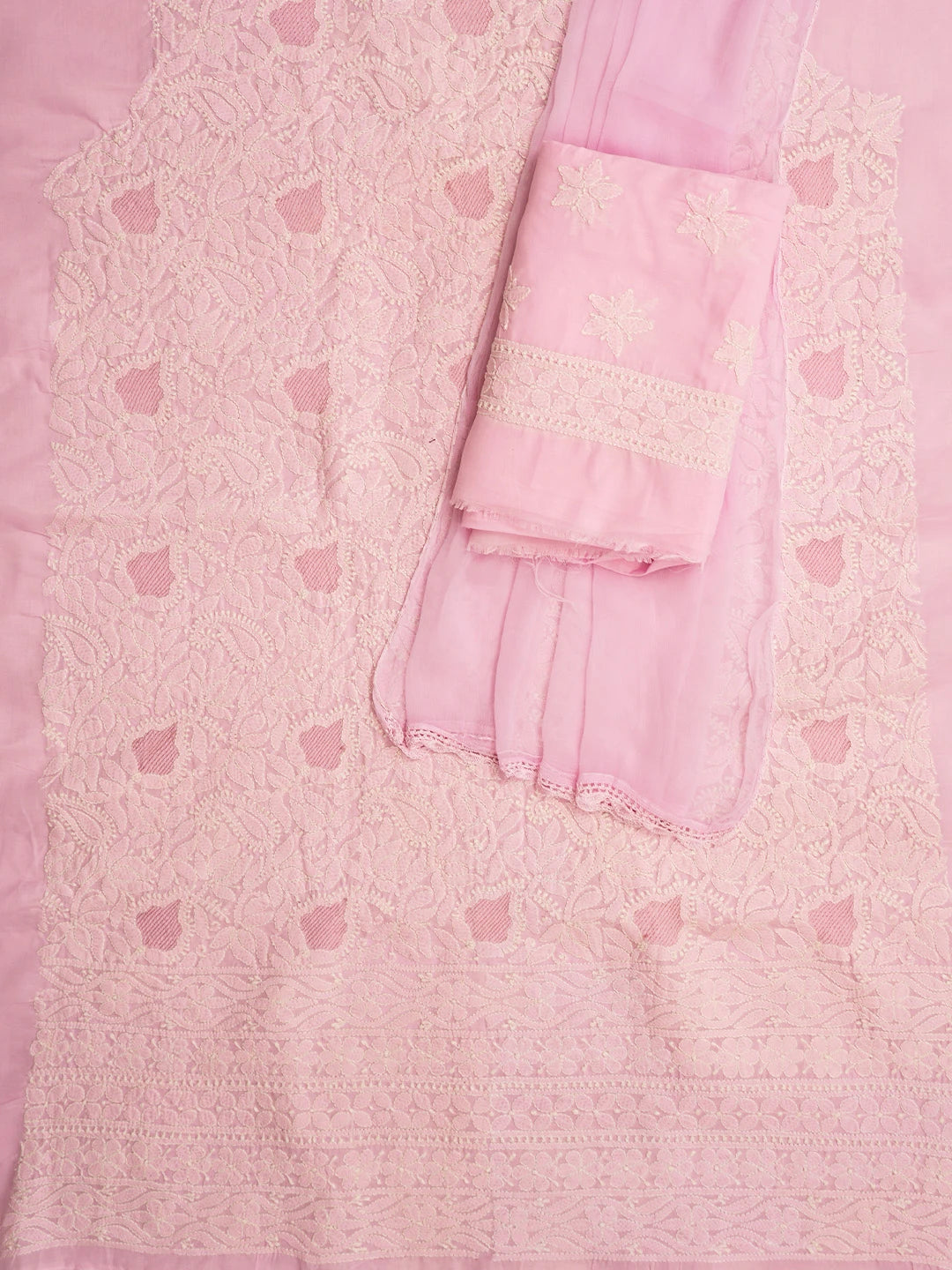 Ada Hand Embroidered Pink Cotton Lucknowi Chikankari Unstitched Suit Piece 01A844687