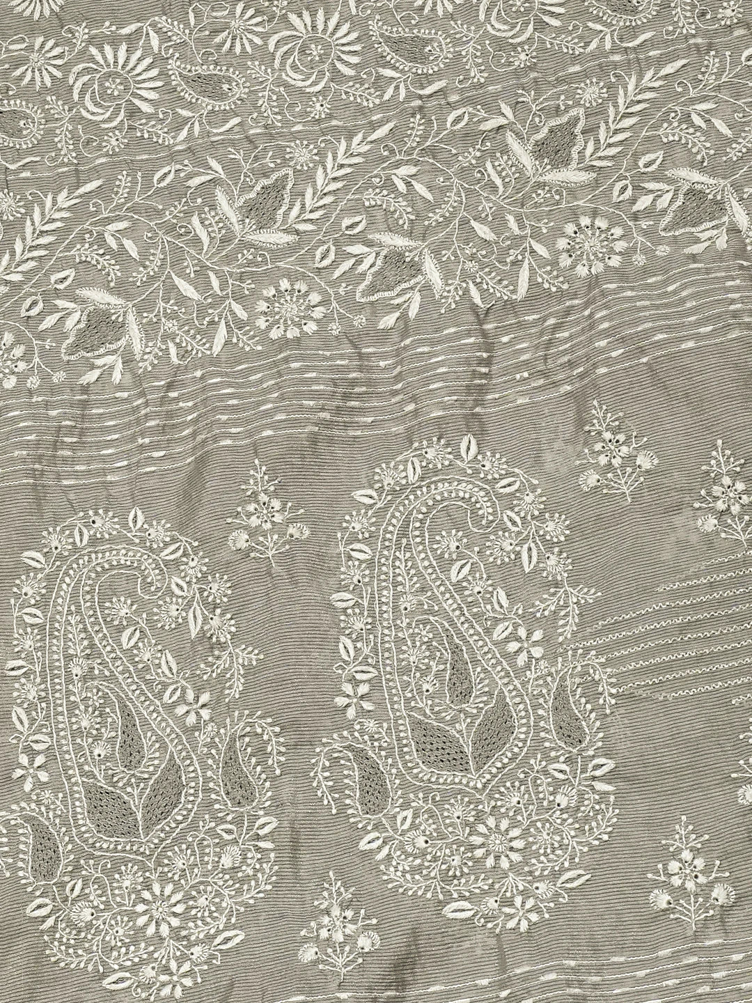Ada Hand Embroidered Grey Silk Lucknowi Chikankari Saree and Blouse 01A376428