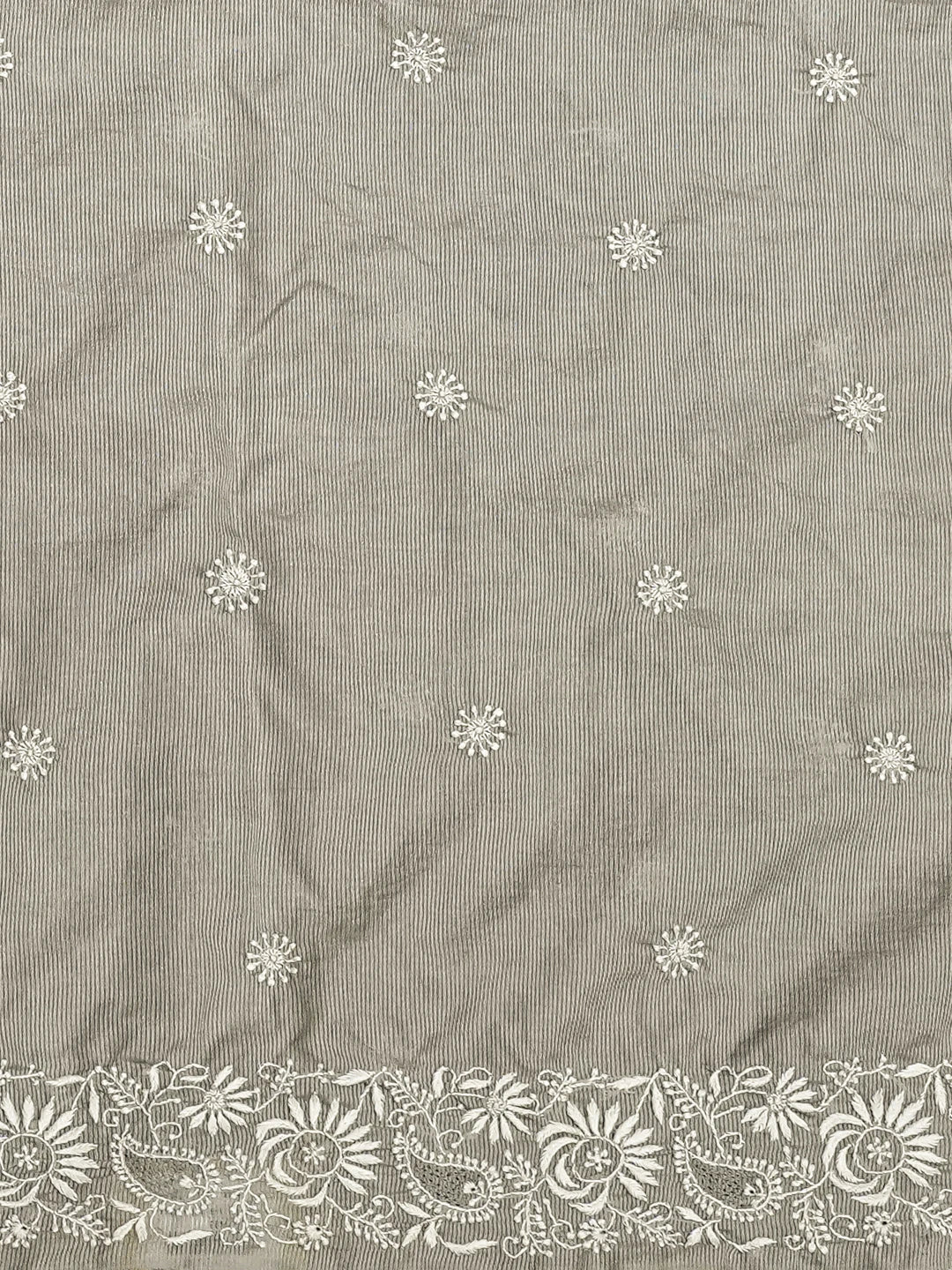 Ada Hand Embroidered Grey Silk Lucknowi Chikankari Saree and Blouse 01A376428
