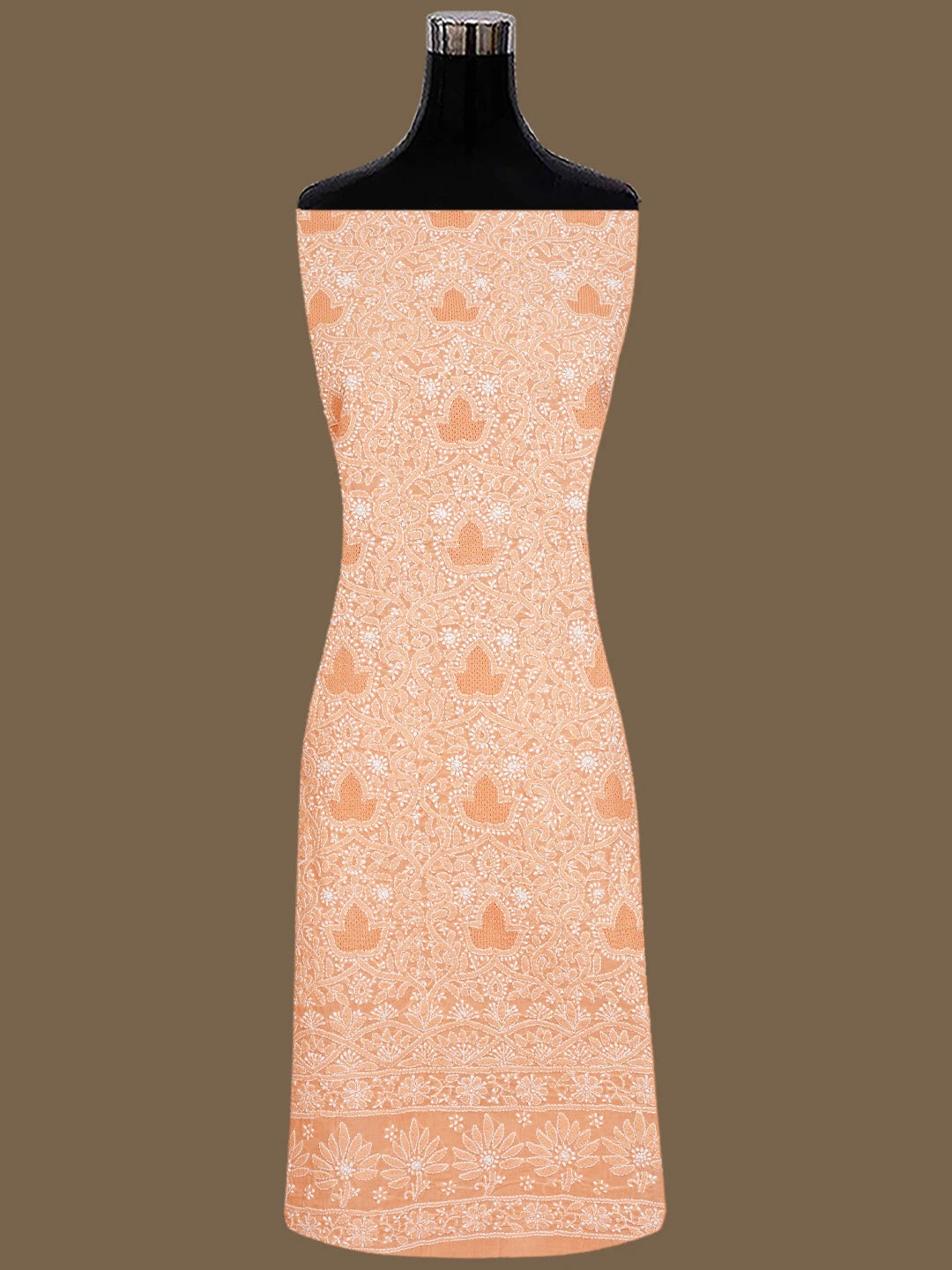 Ada Hand Embroidered Creamy Peach Cotton Lucknowi Chikankari Unstitched Suit Piece 01A844686