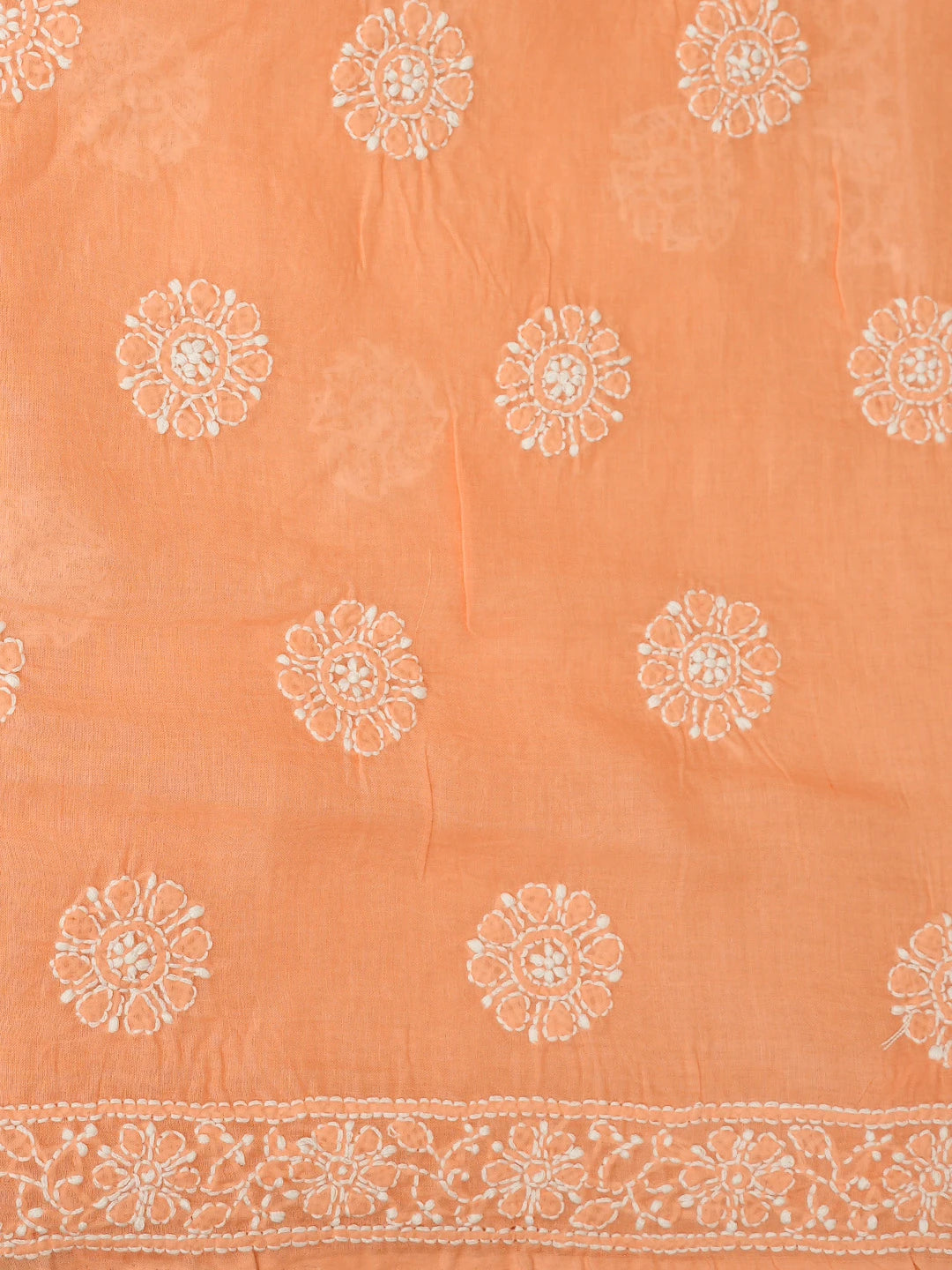 Ada Hand Embroidered Creamy Peach Cotton Lucknowi Chikankari Unstitched Suit Piece 01A844686