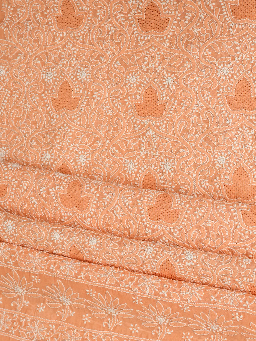 Ada Hand Embroidered Creamy Peach Cotton Lucknowi Chikankari Unstitched Suit Piece 01A844686